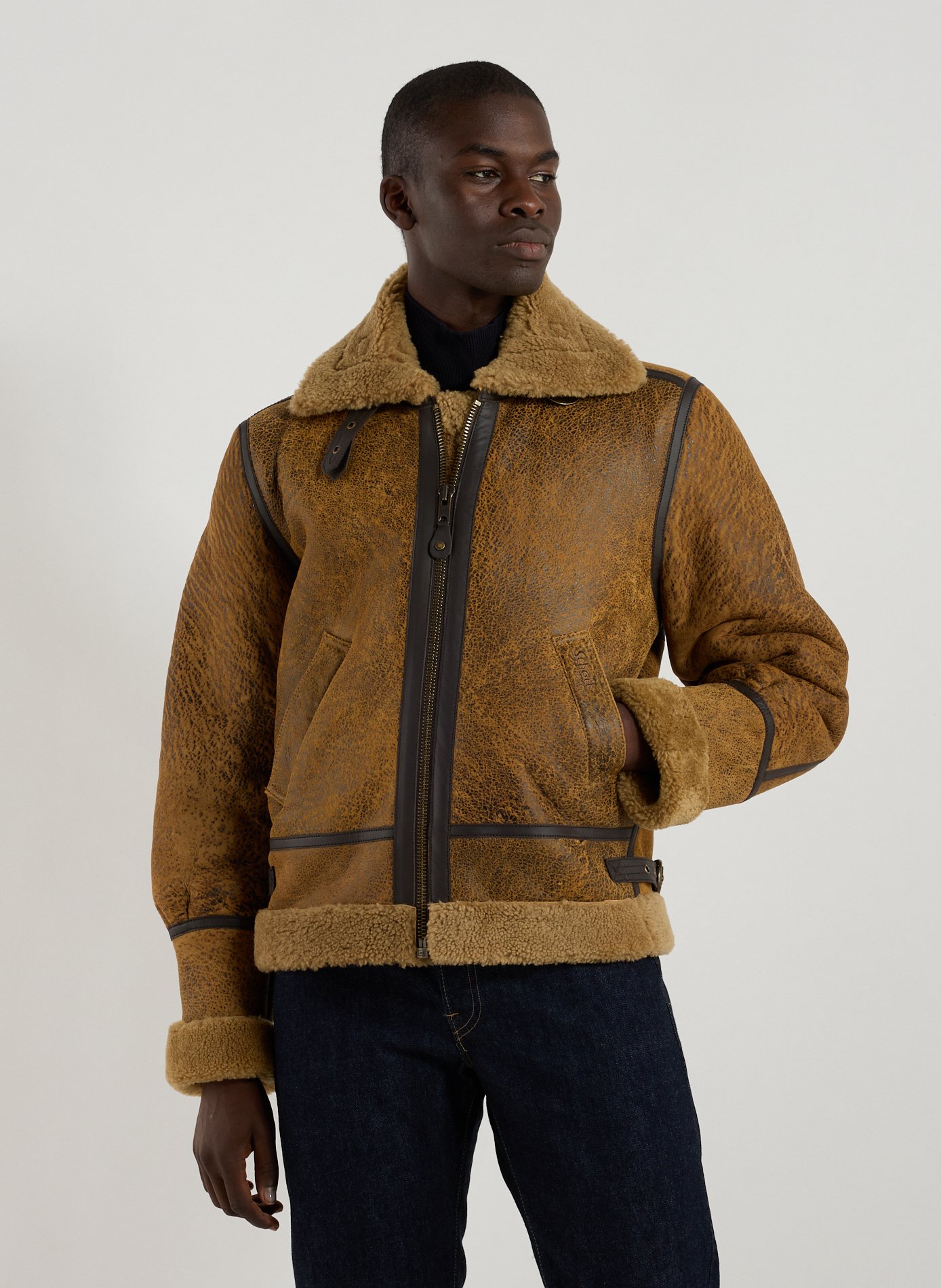 SCHOTT Sheepskin leather bomber jacket Yellow