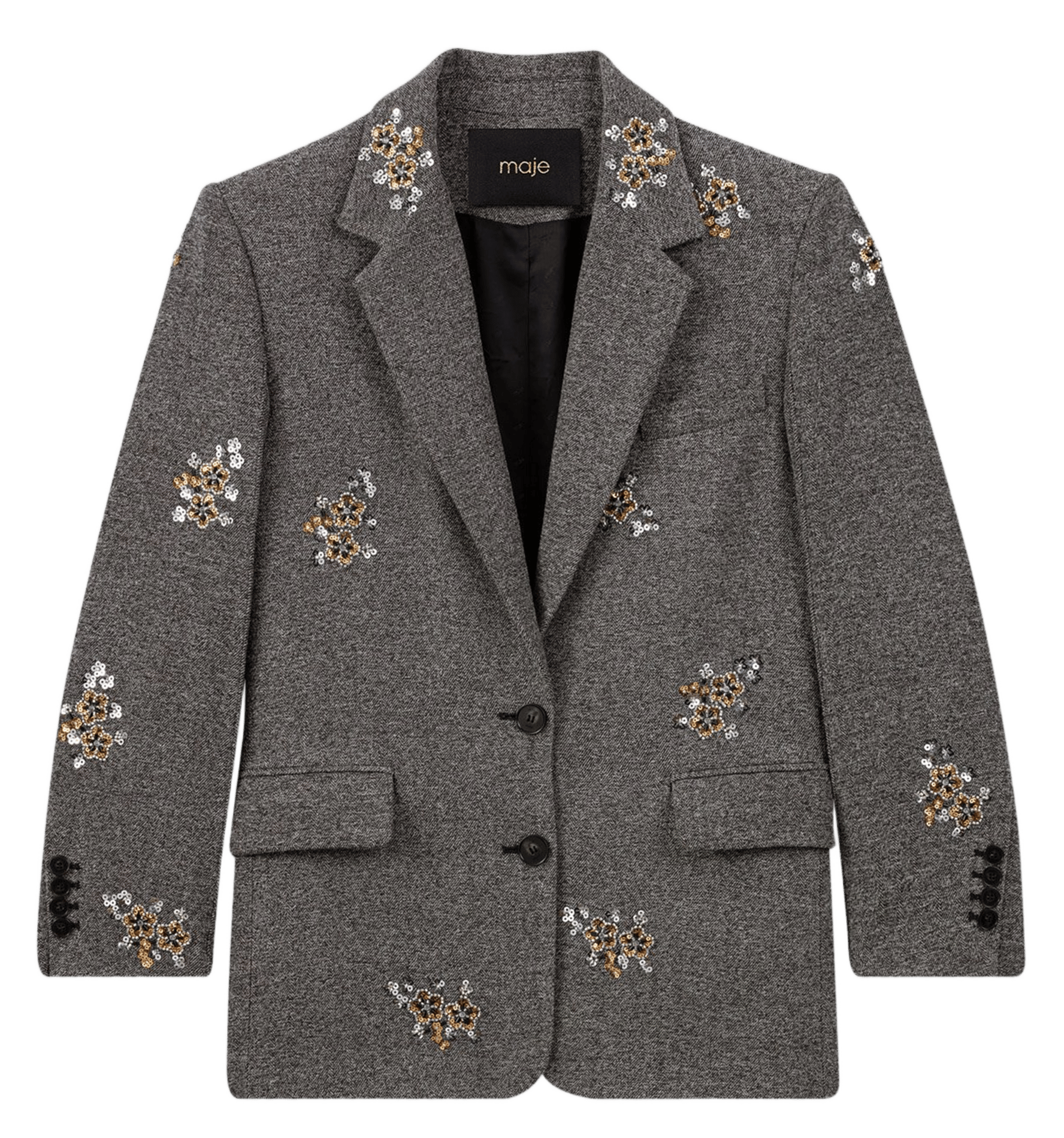 Veste col tailleur brodée MAJE Gris