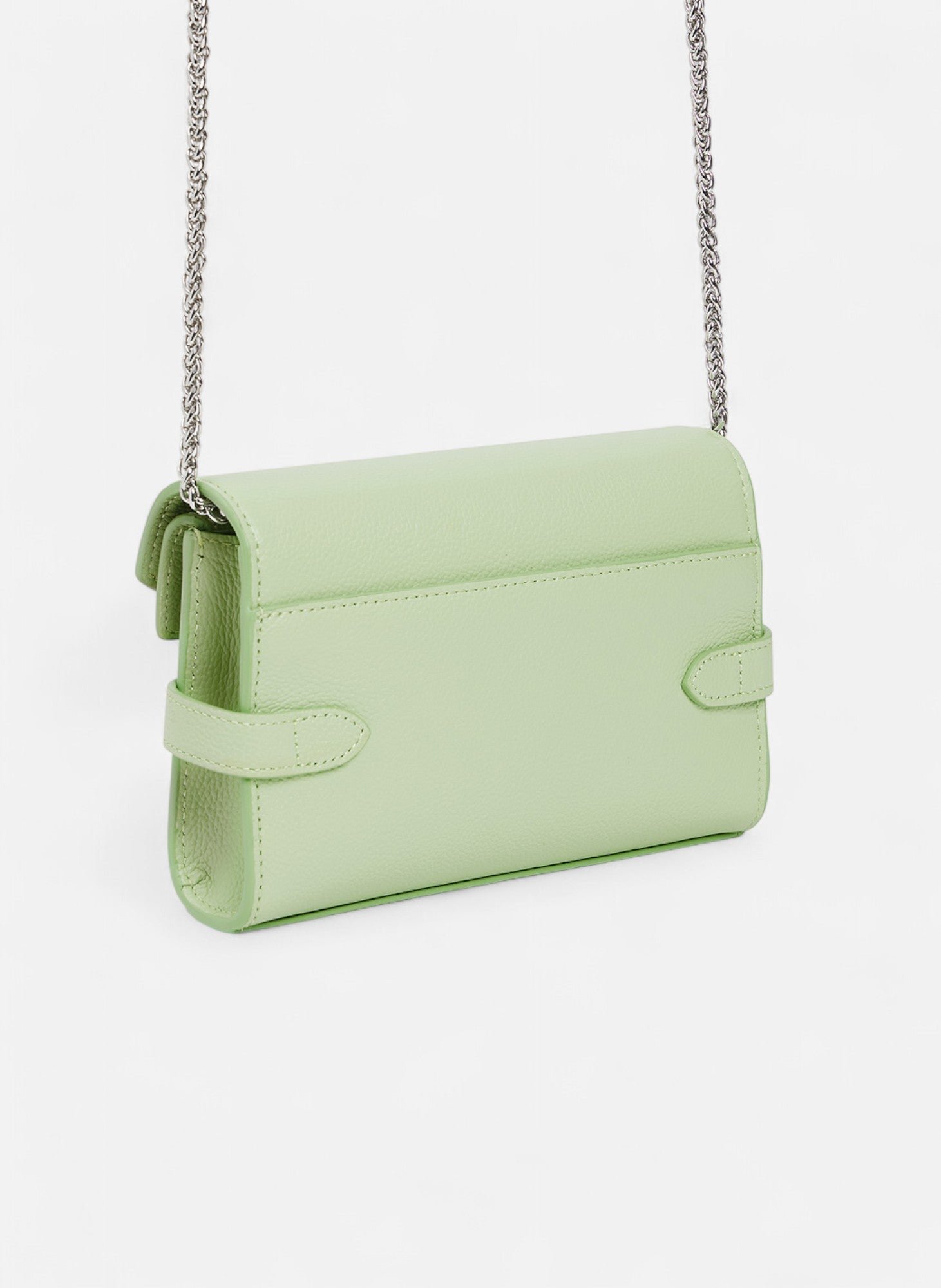 Sac pochette avec bandoulière double rabat emilie en cuir grainé LE TANNEUR Vert