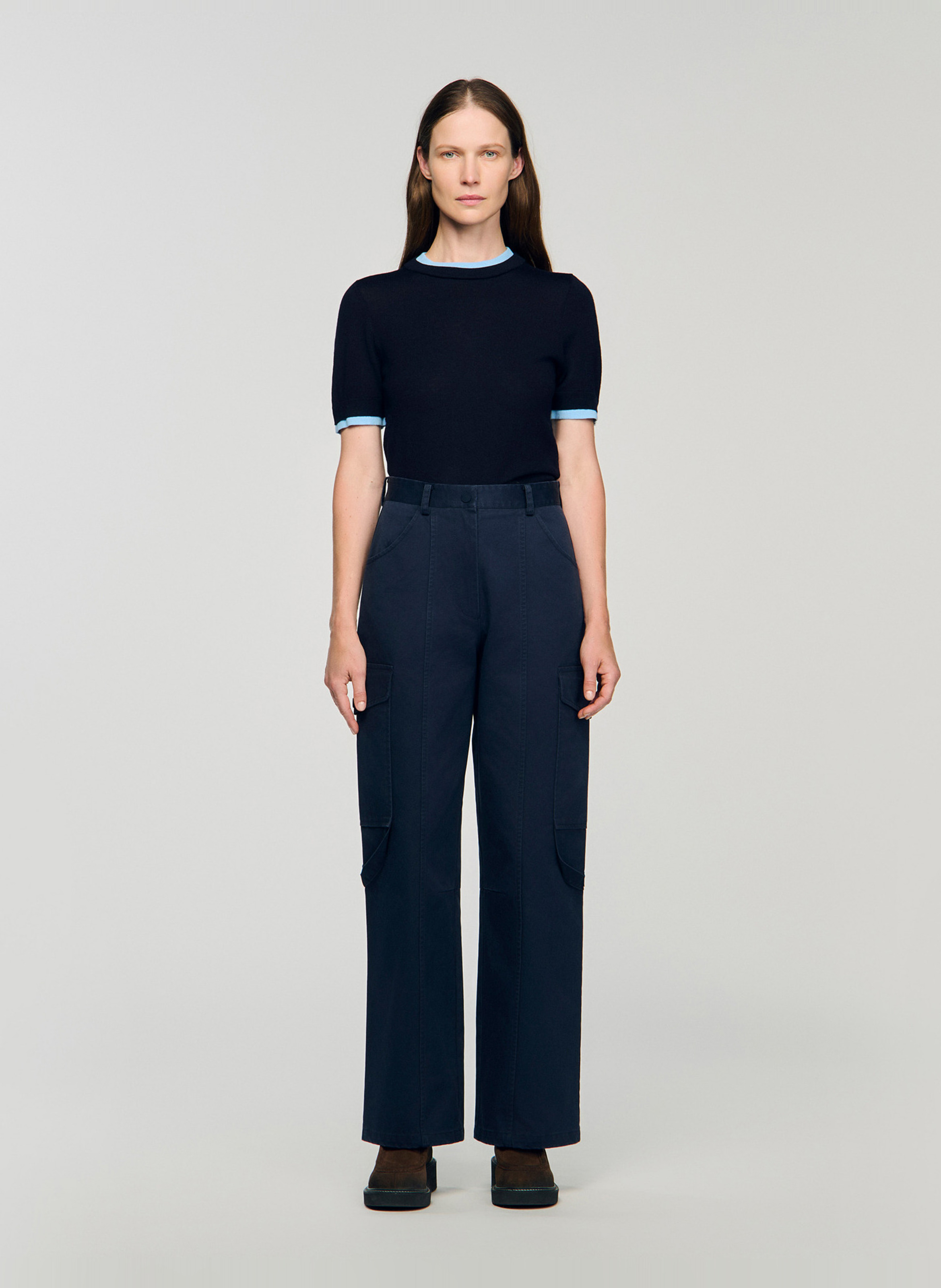Pantalon cargo en coton SANDRO Bleu