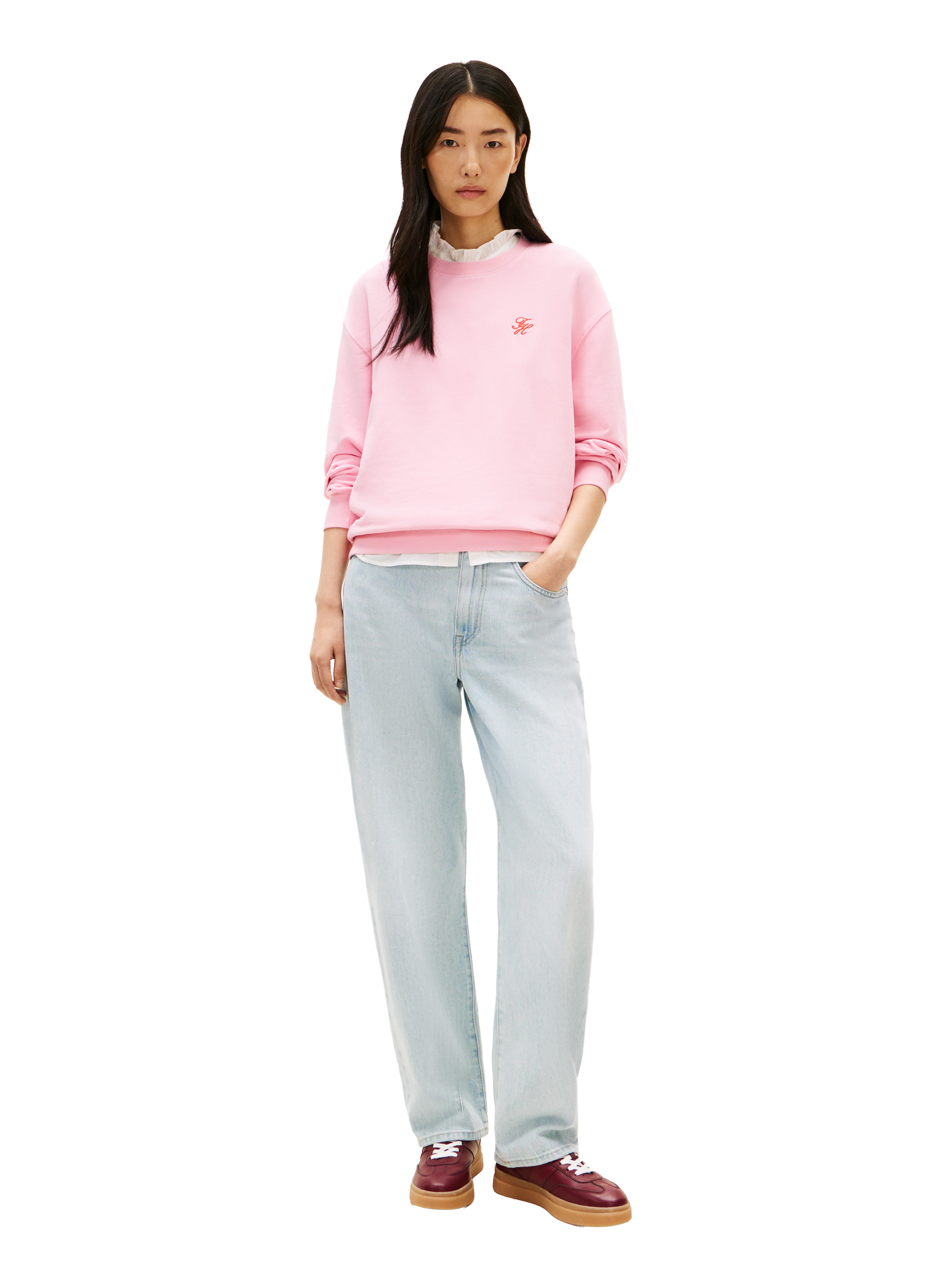 Sweat droit brodé en coton mélangé TOMMY HILFIGER Rose
