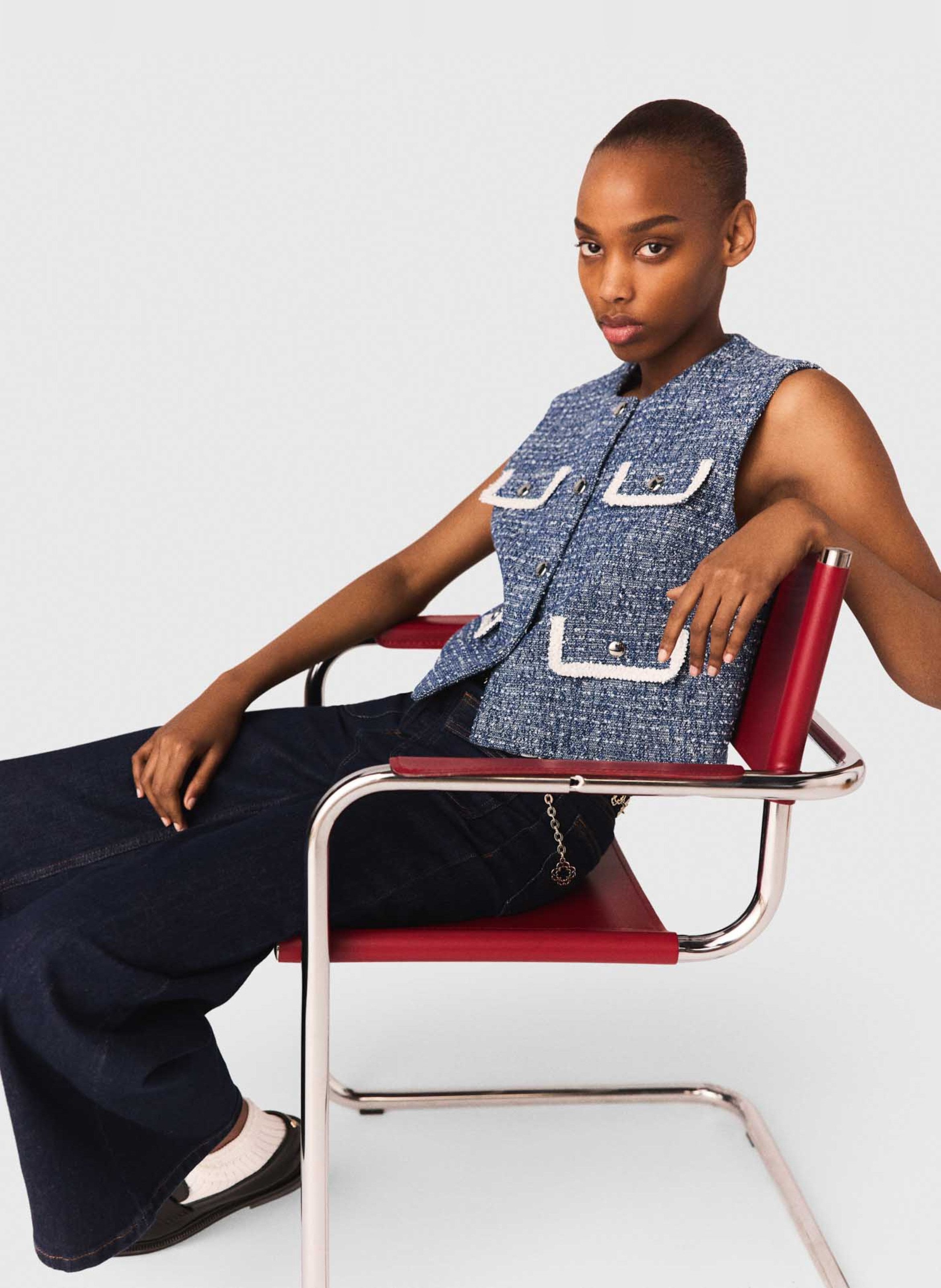 Gilet droit en coton mélangé MAJE Bleu