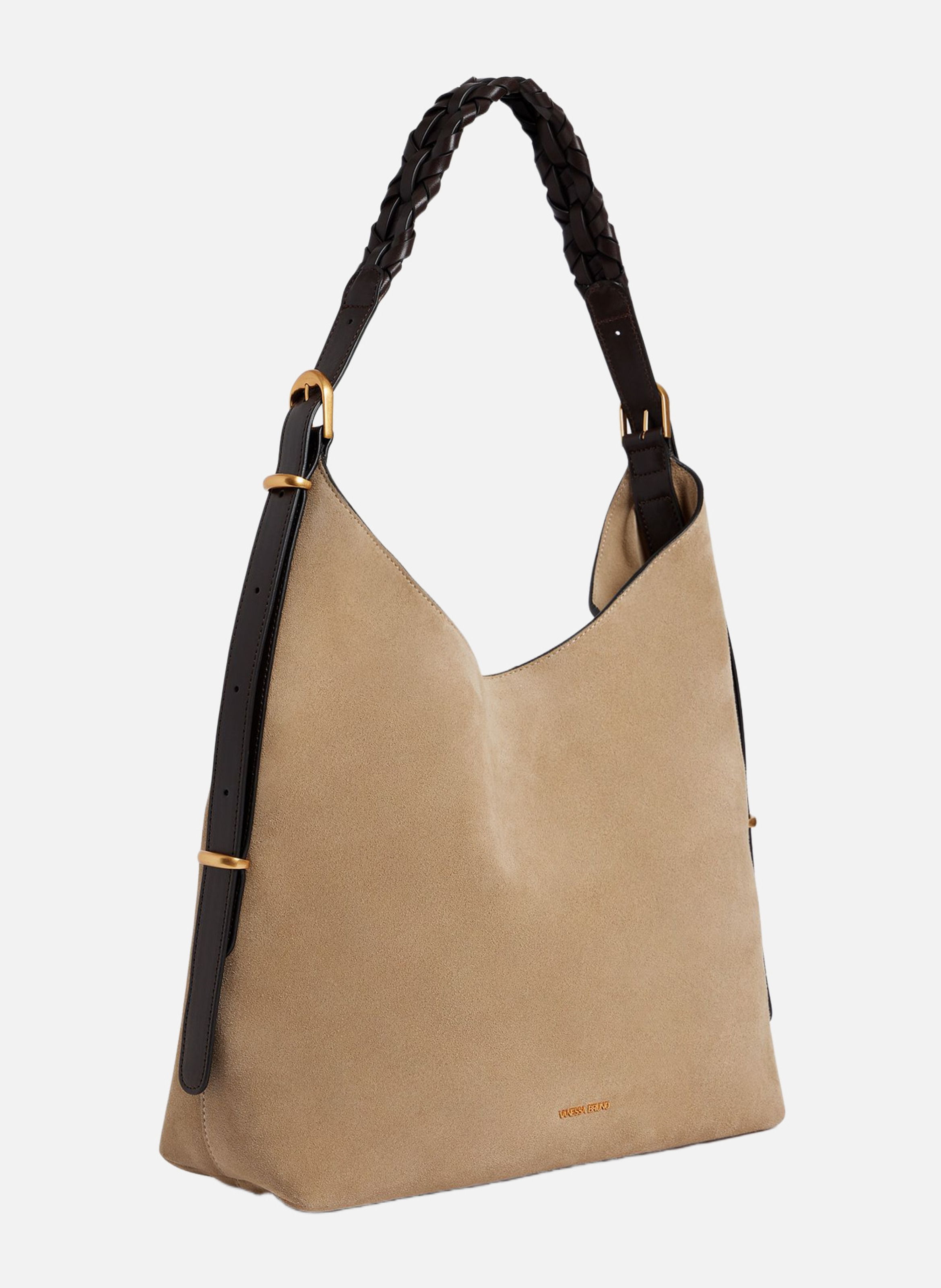 Grand Sac Hobo Jess en Cuir Velours VANESSA BRUNO Beige