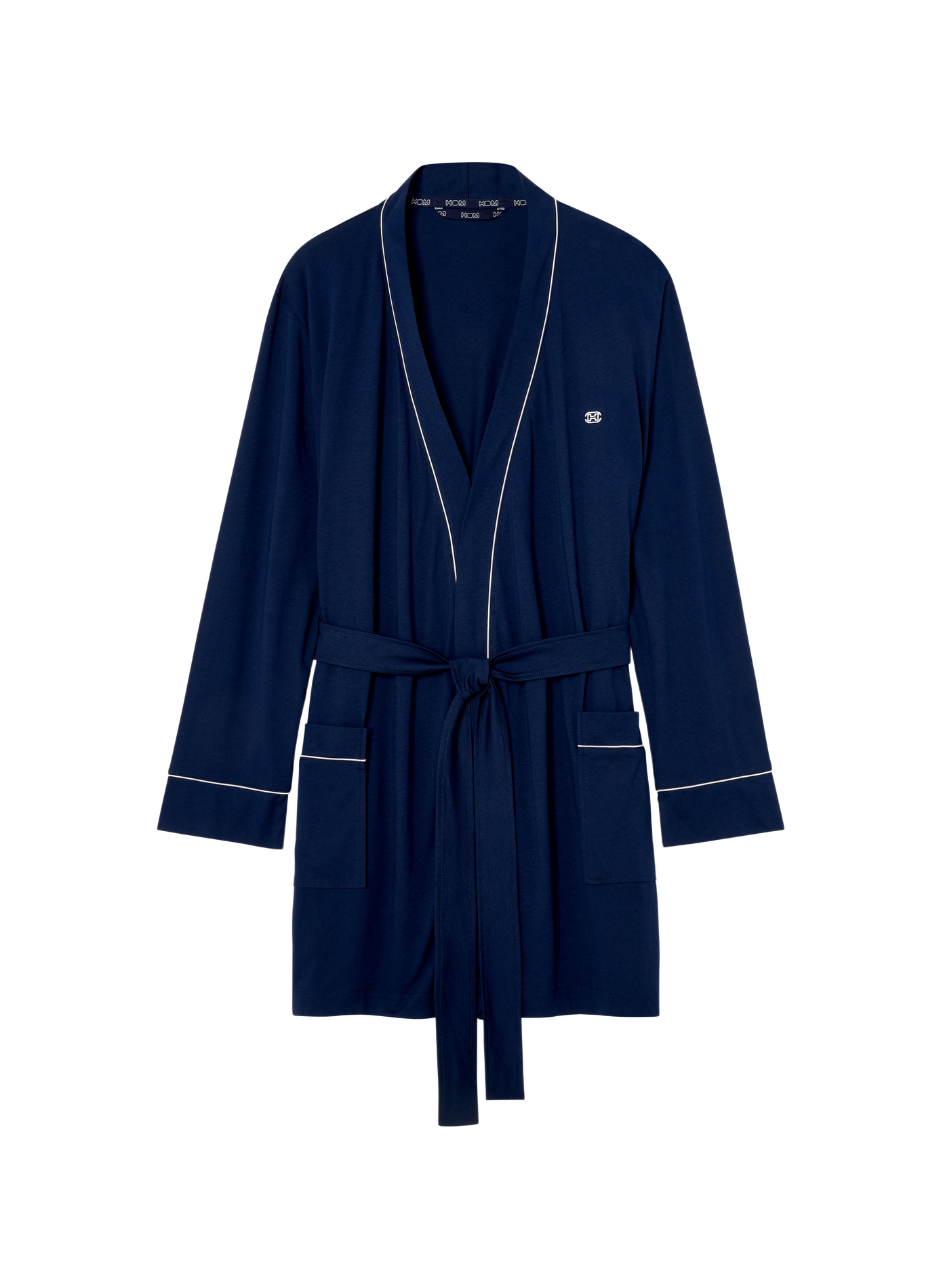 Peignoir uni à logo en coton mélangé HOM Bleu