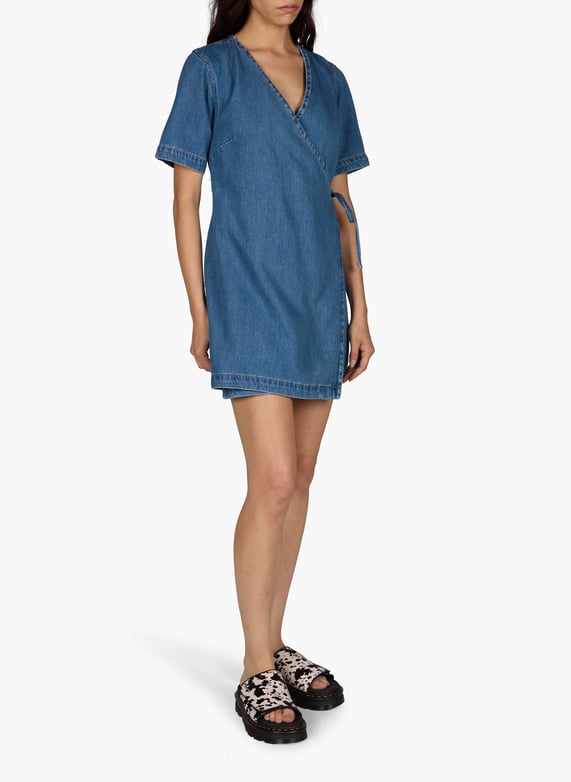 blue wrap dress topshop Tie Sleeve Wrap Dress
