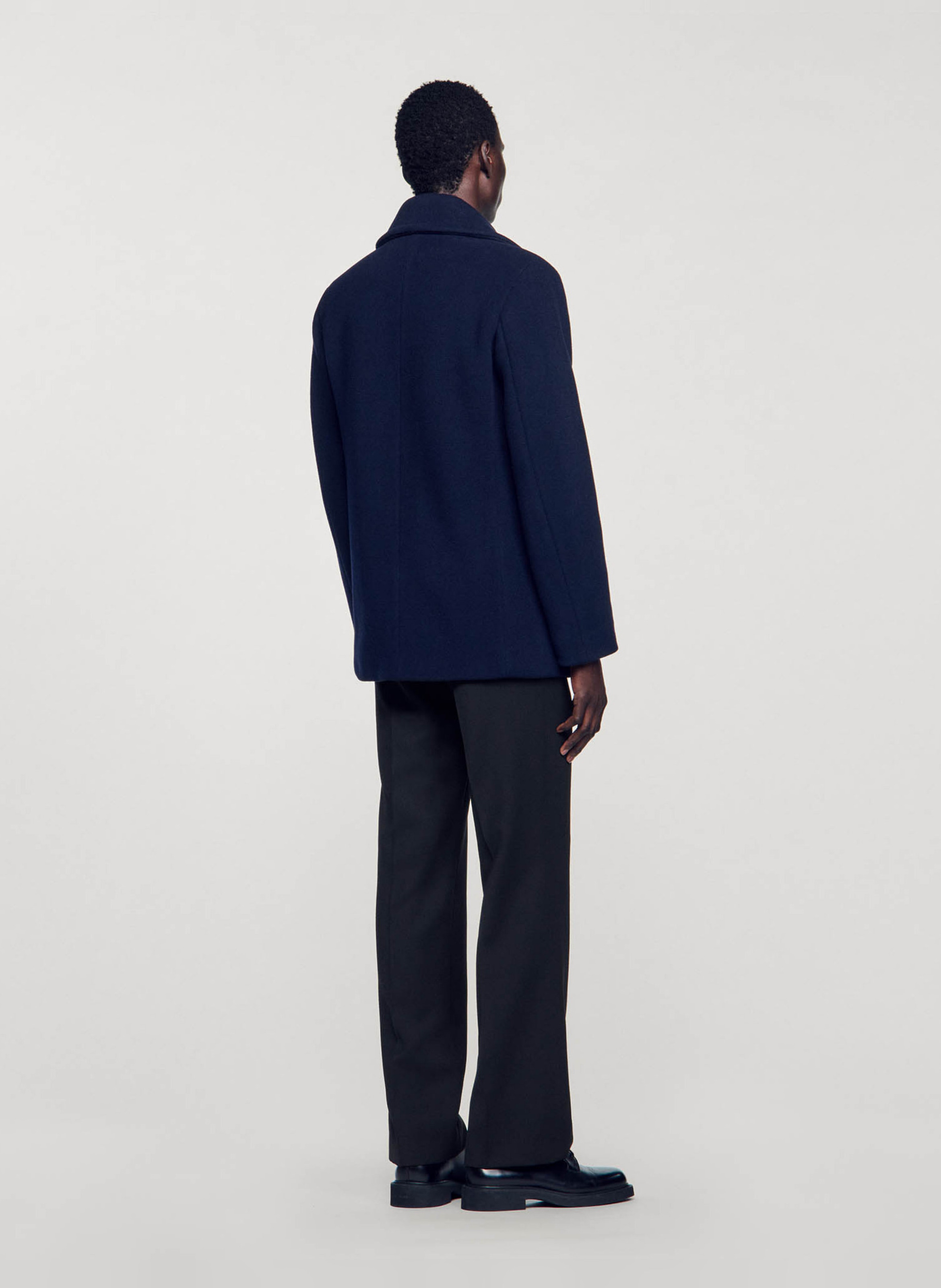 Manteau droit en laine mélangée SANDRO Bleu