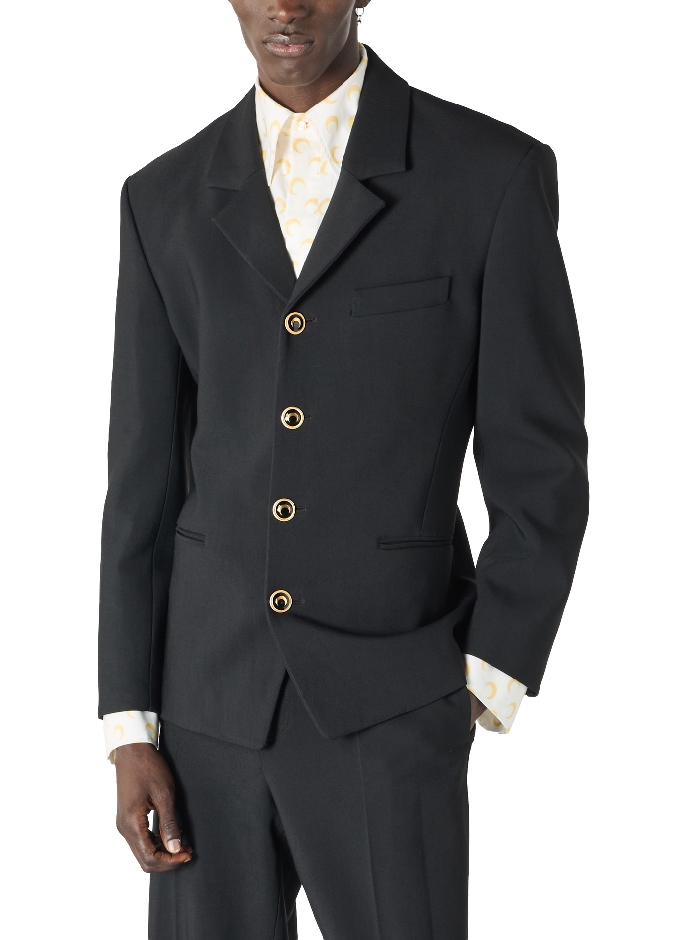 Veste tailleur en serge de laine à boutons dorés unisexe MARINE SERRE Noir