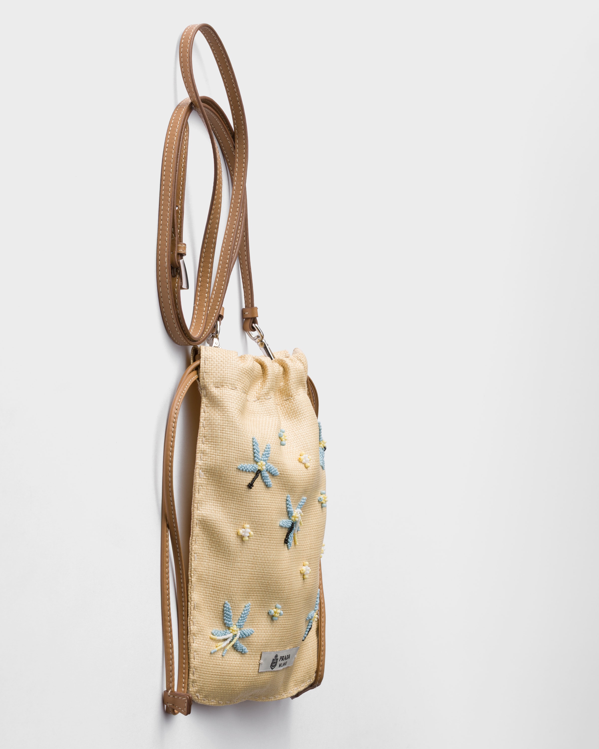Étui pour smartphone en toile brodée PRADA Beige