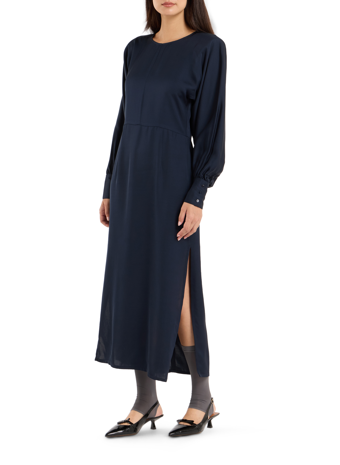 Long dress with round neck SAISON 1865 Blue