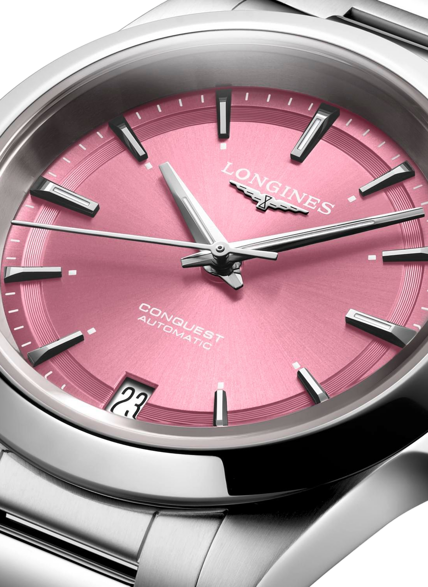 Montre automatique Conquest 2023 en acier inoxydable LONGINES Rose