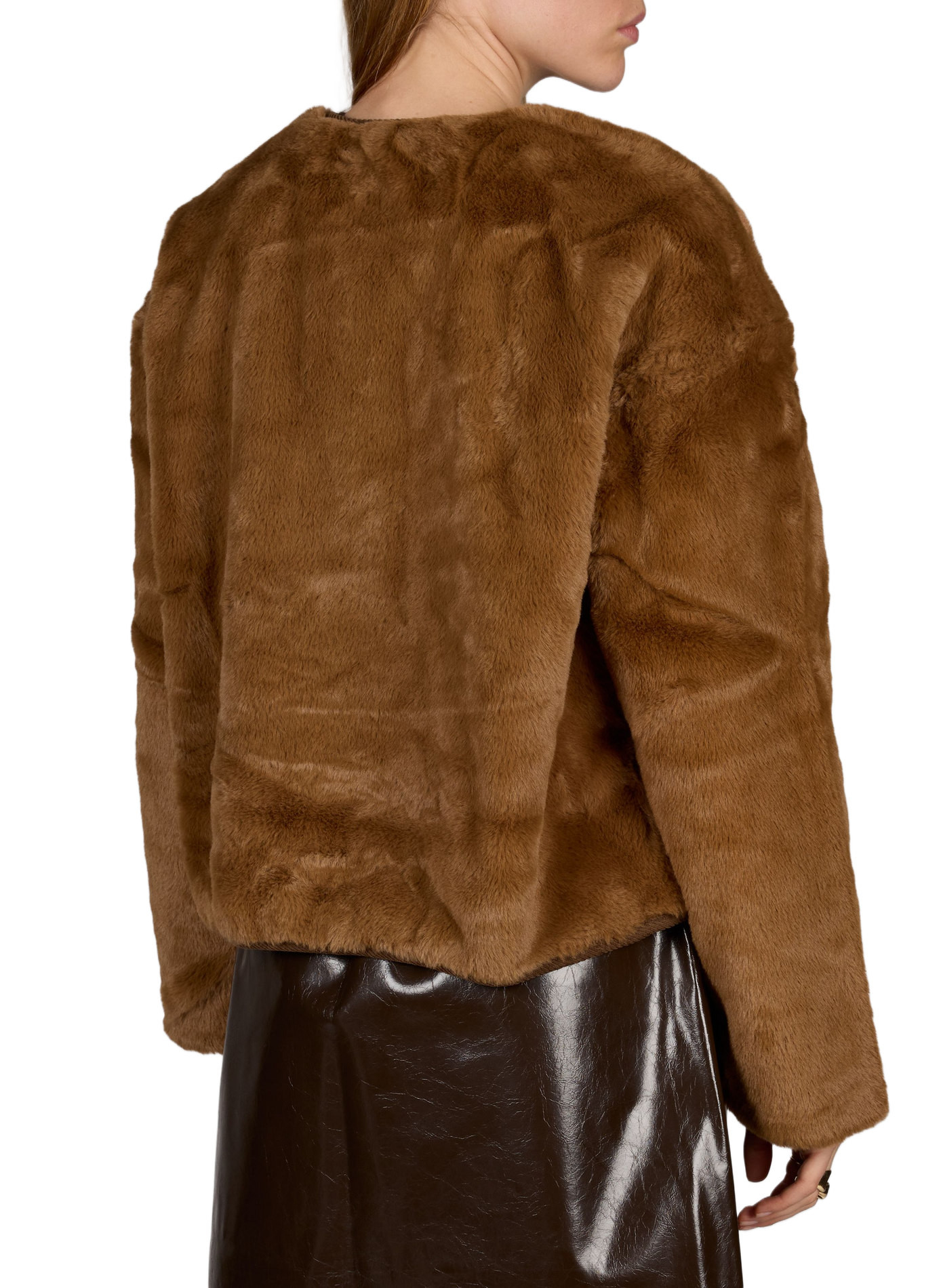 Round-Neck Fur Jacket VILA Brown