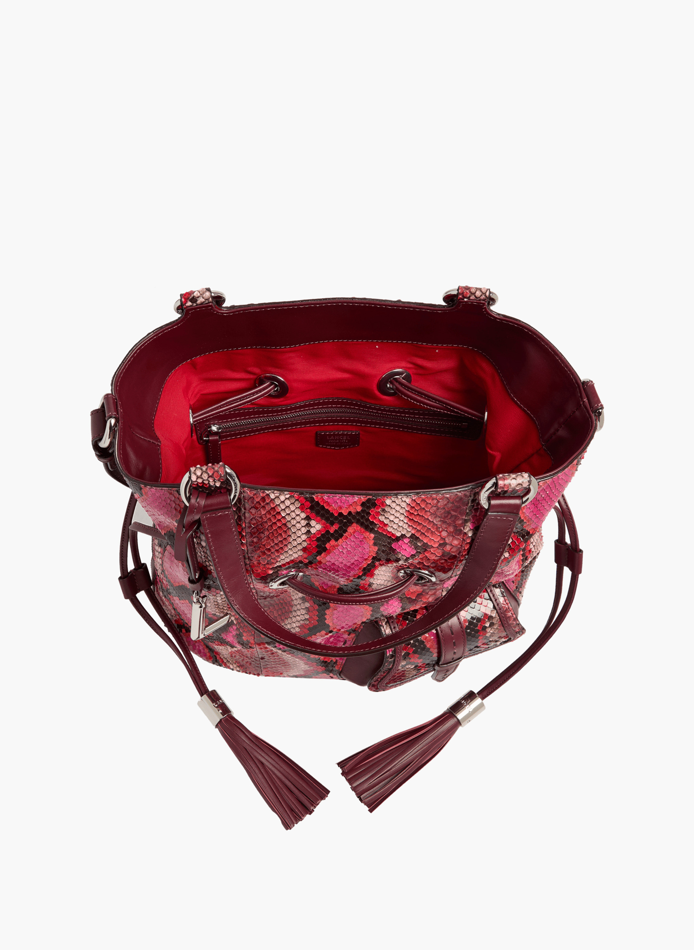 Sac seau premier flirt de lancel en animation 150y python peint : python peint & cuir de vachette lisse LANCEL Rouge