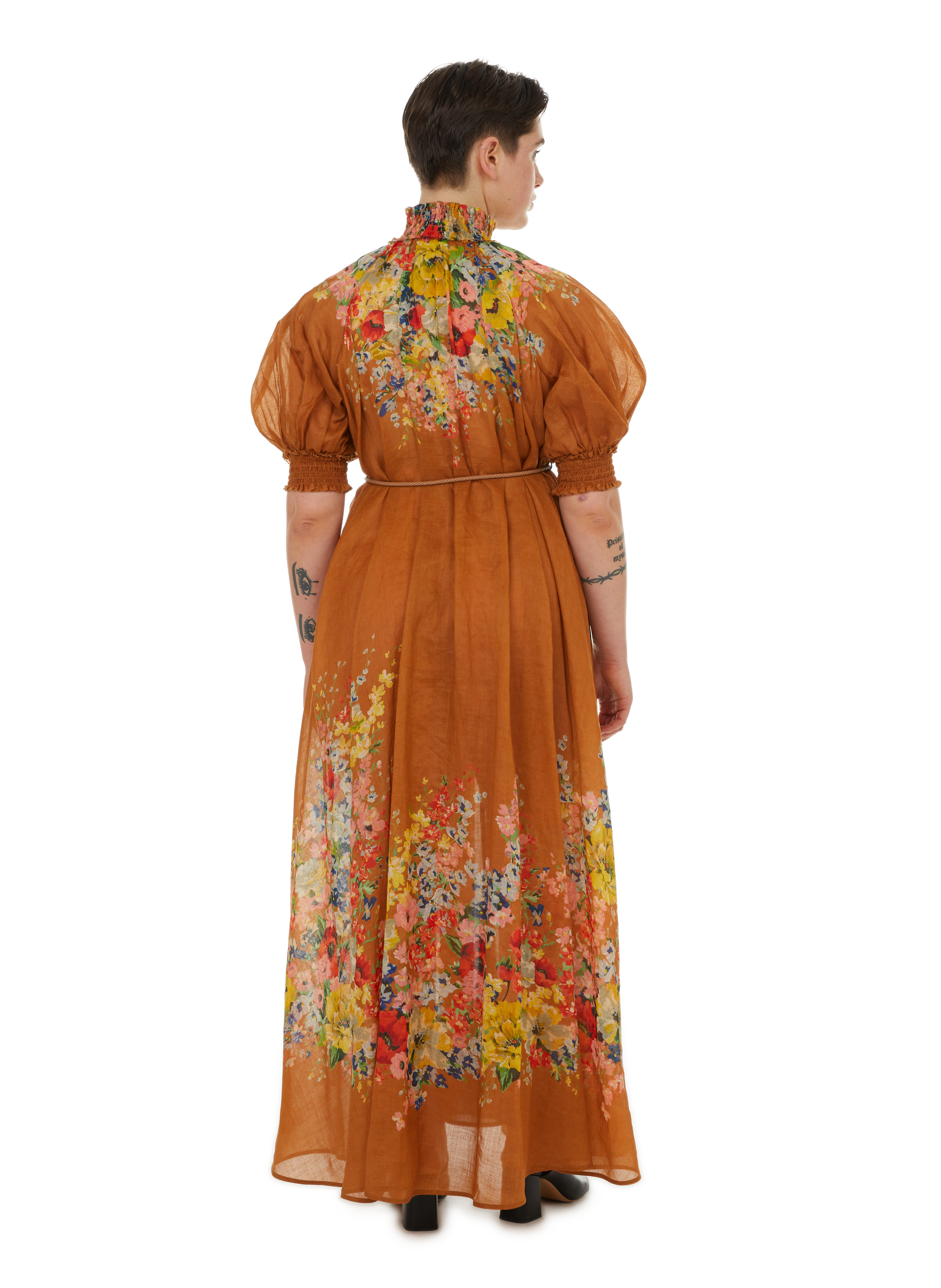 Robe longue imprimée en ramie  Multicolore