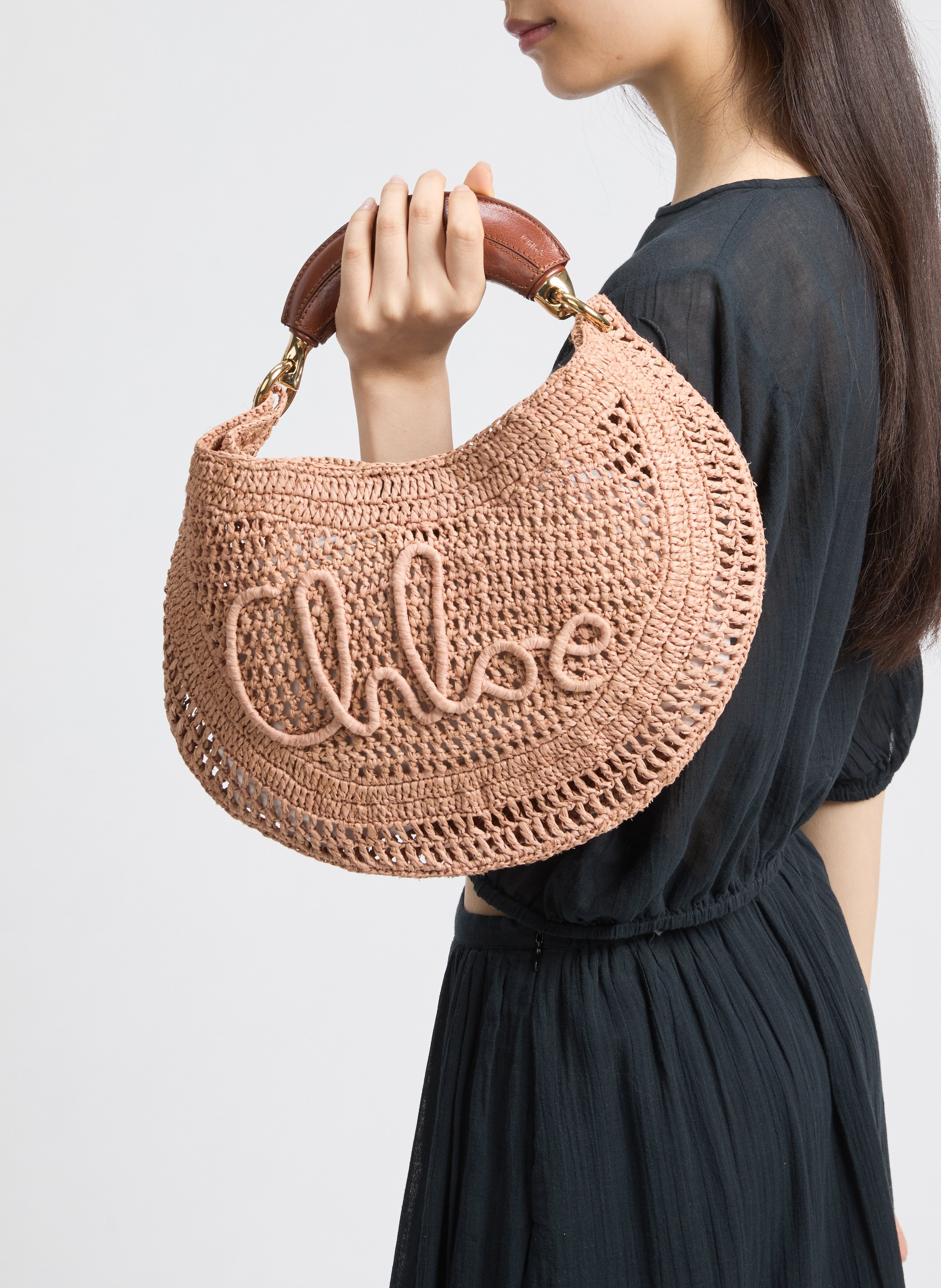 Sac à main Hobo Summer Banana en raphia CHLOÉ Beige