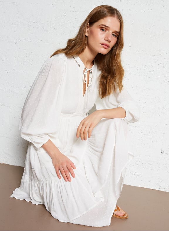 Rpbe midi col tunisien plume Blanc by BA&SH BA&SH Rpbe midi col tunisien plume Blanc