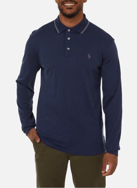 Polo slim manches longues en coton Bleu by POLO RALPH LAUREN POLO RALPH LAUREN Polo slim manches longues en coton Bleu
