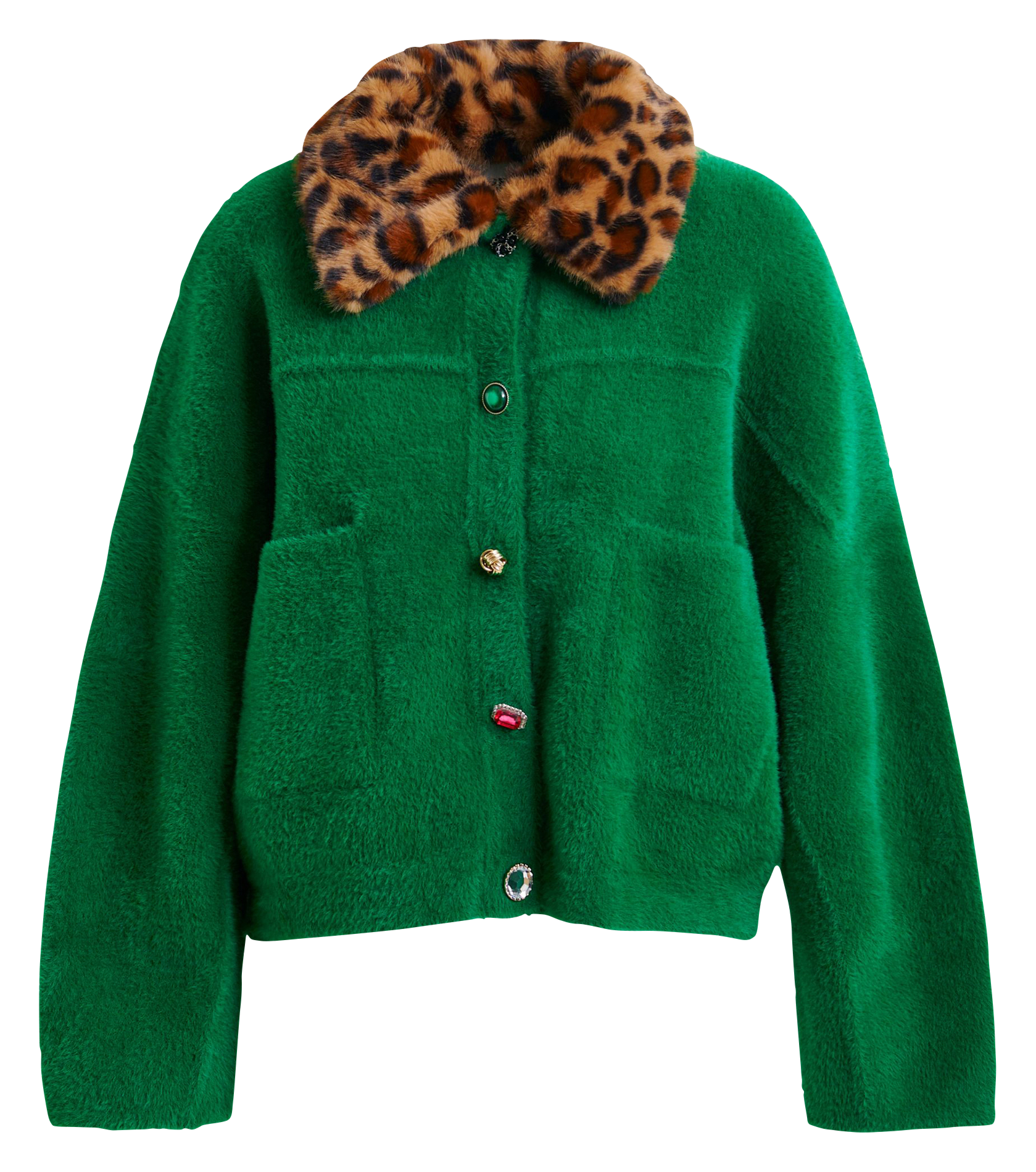 Cardigan ample à col fourrure amovible intention ESSENTIEL ANTWERP Vert
