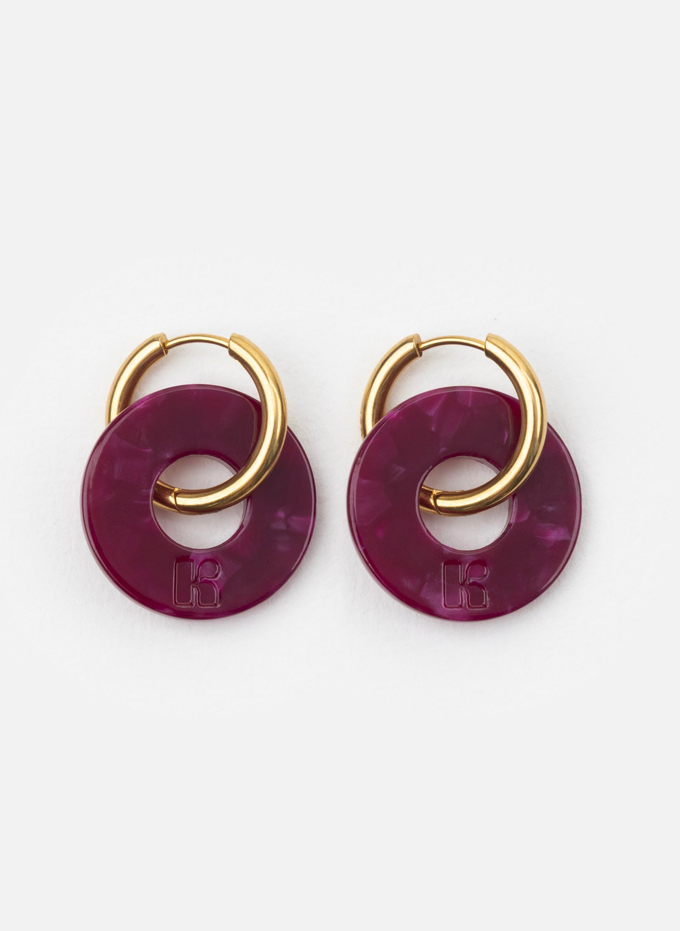 Boucles d'oreilles donuts avec anneaux en acier inoxydable doré KURAGE GINZA Rouge