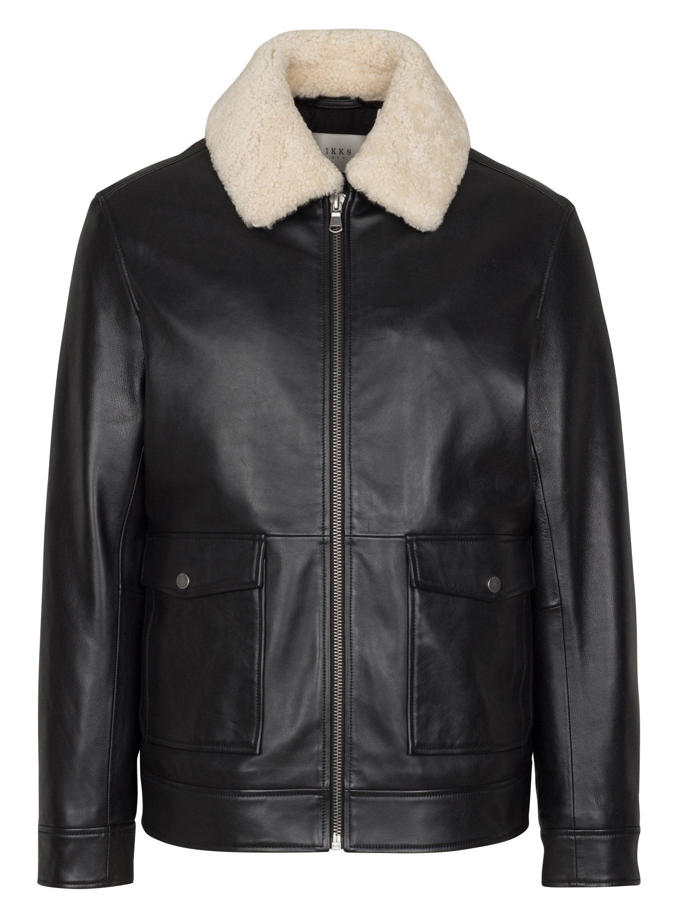Blouson en cuir droit IKKS Noir