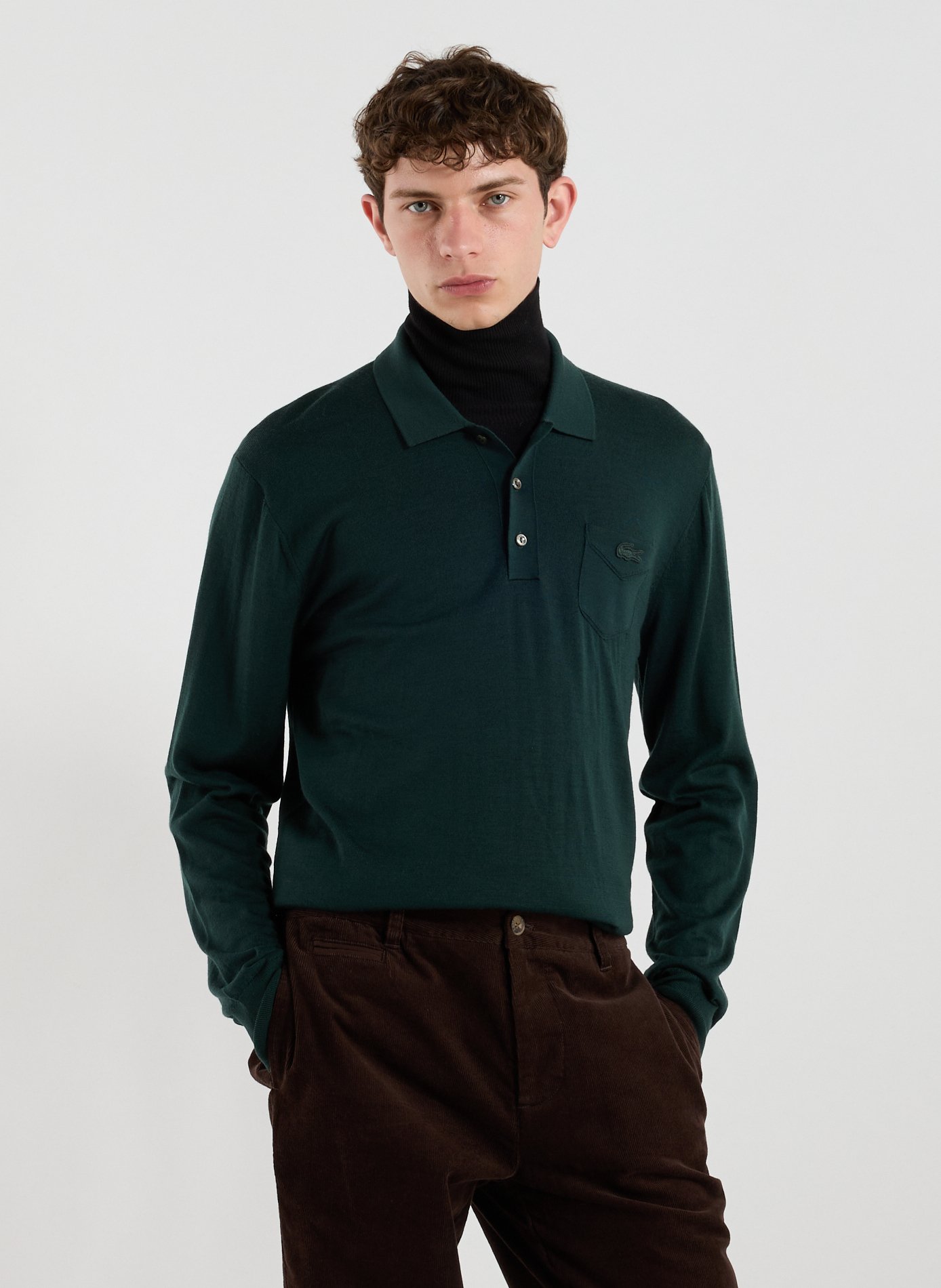 LACOSTE Pull col polo en laine Vert