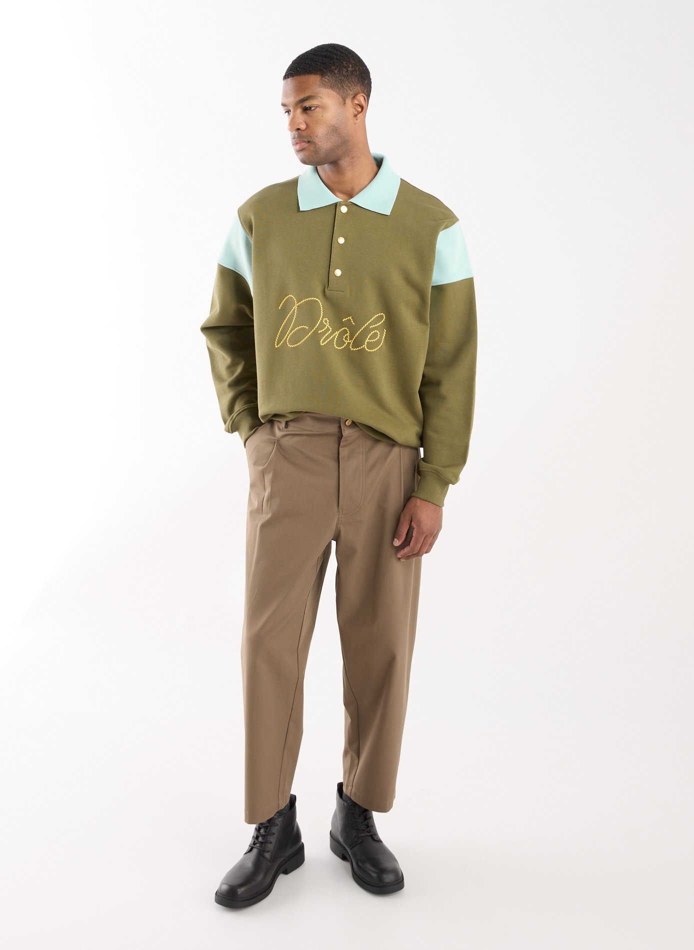Polo à manches longues en coton DROLE DE MONSIEUR Kaki