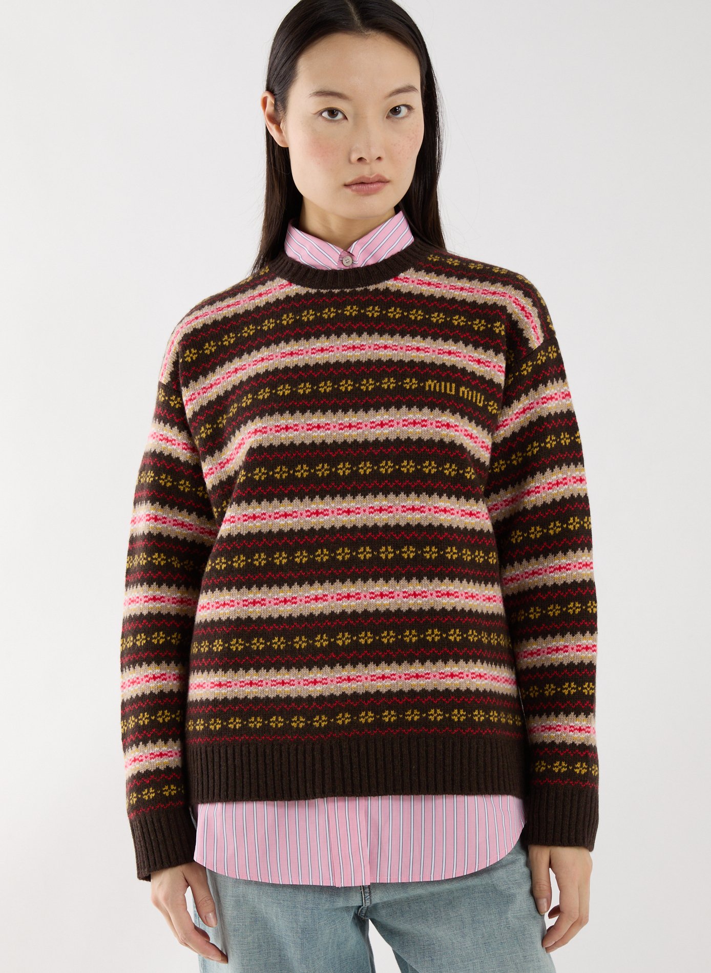 Oversized round neck sweater with virgin wool pattern MIU MIU Multicolour