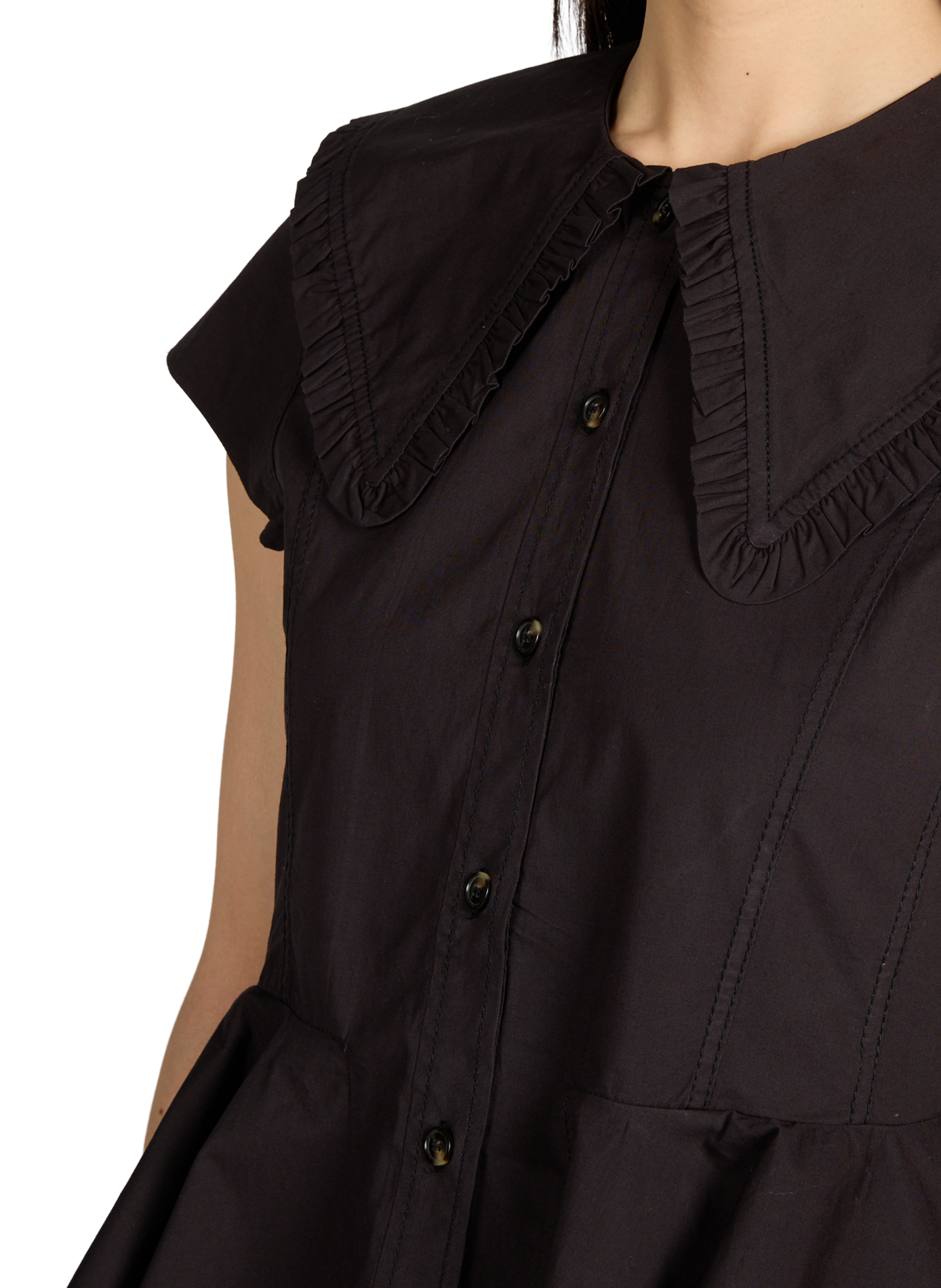 Shirt with ruffled collar and short sleeves in blended cotton GANNI Black