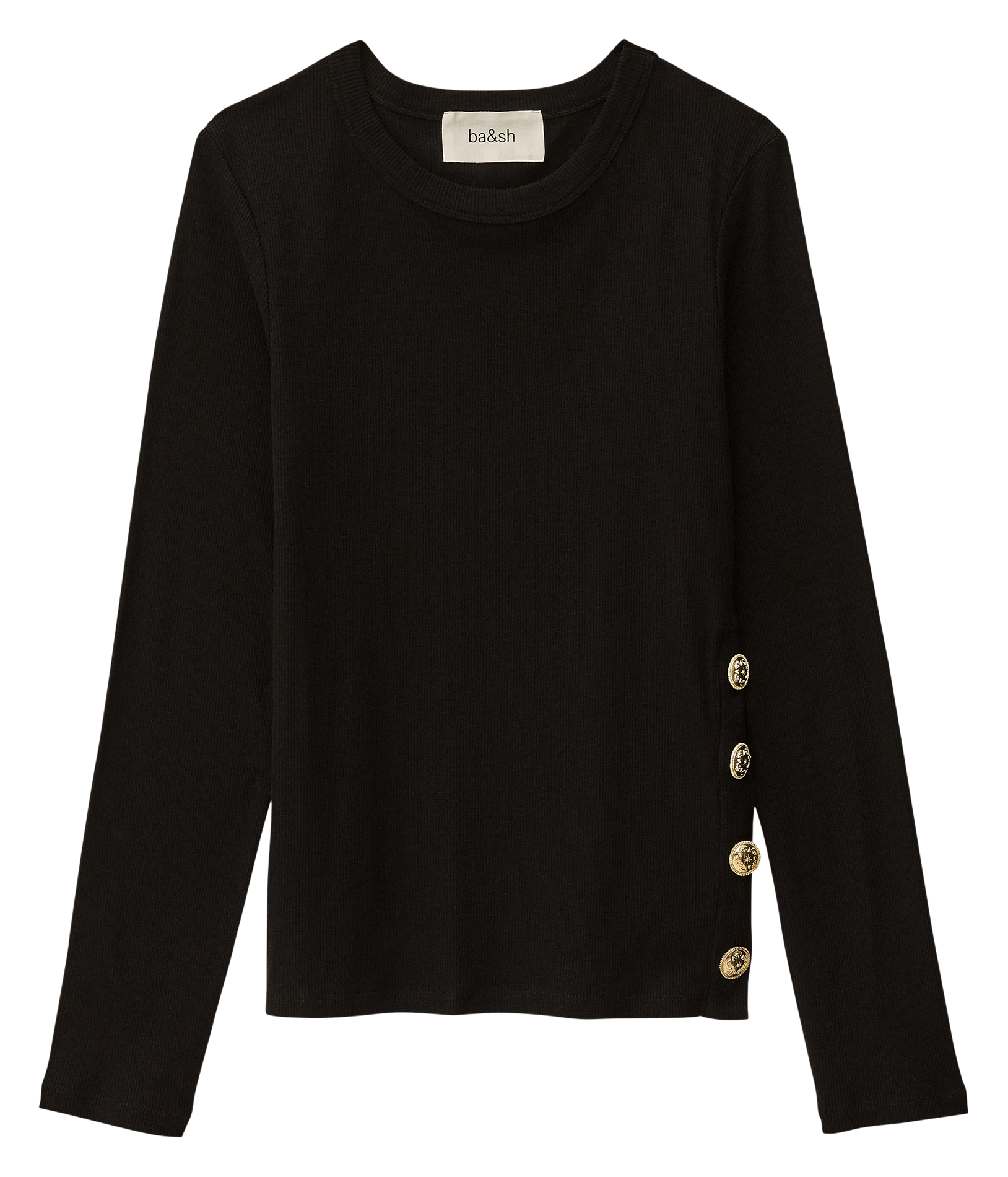 Tee-shirt droit côtelé col rond giulia BA&SH Noir