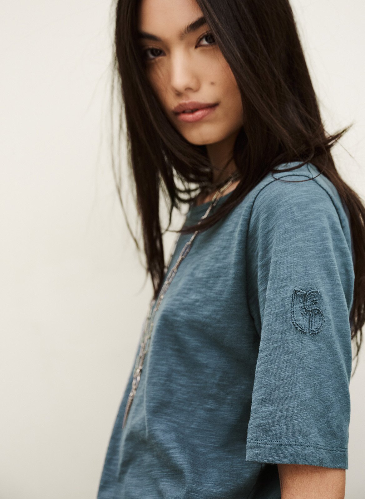 Tee-shirt ample col rond en coton vina BA&SH Bleu