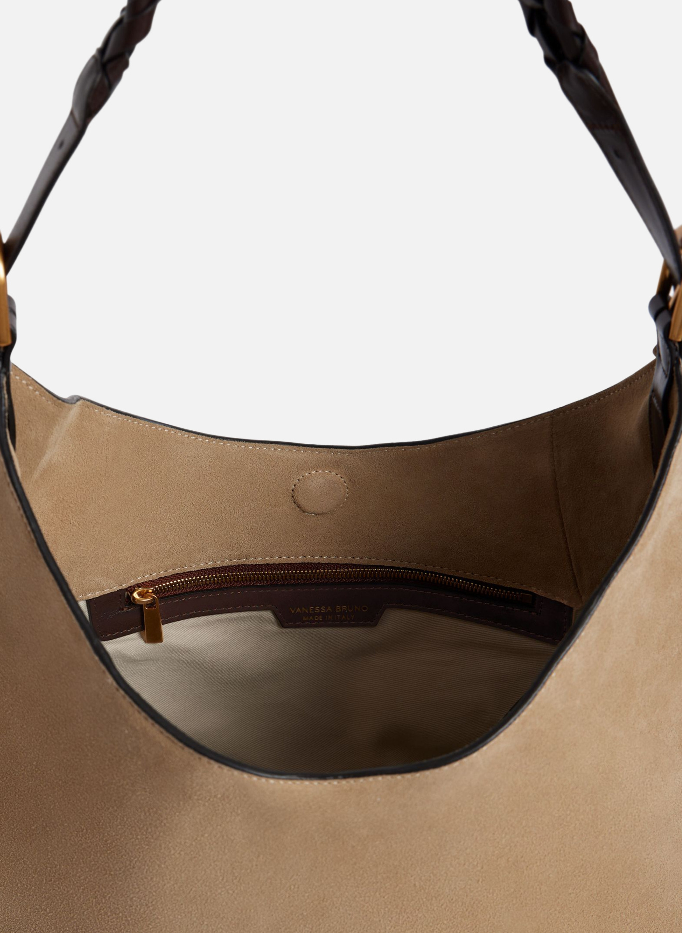 Grand Sac Hobo Jess en Cuir Velours VANESSA BRUNO Beige