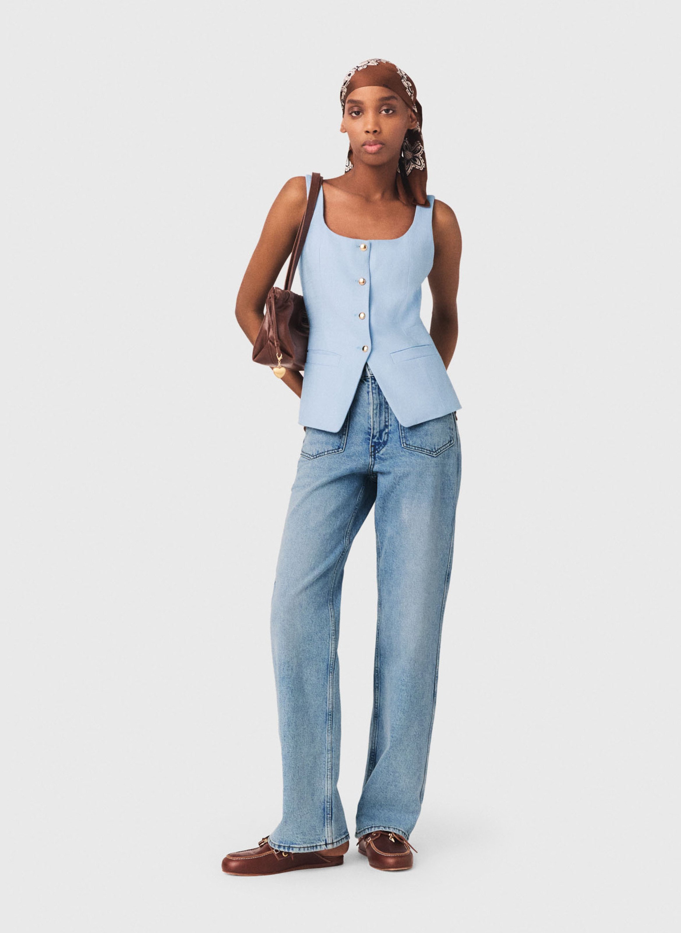 Gilet ajusté col carré MAJE Bleu