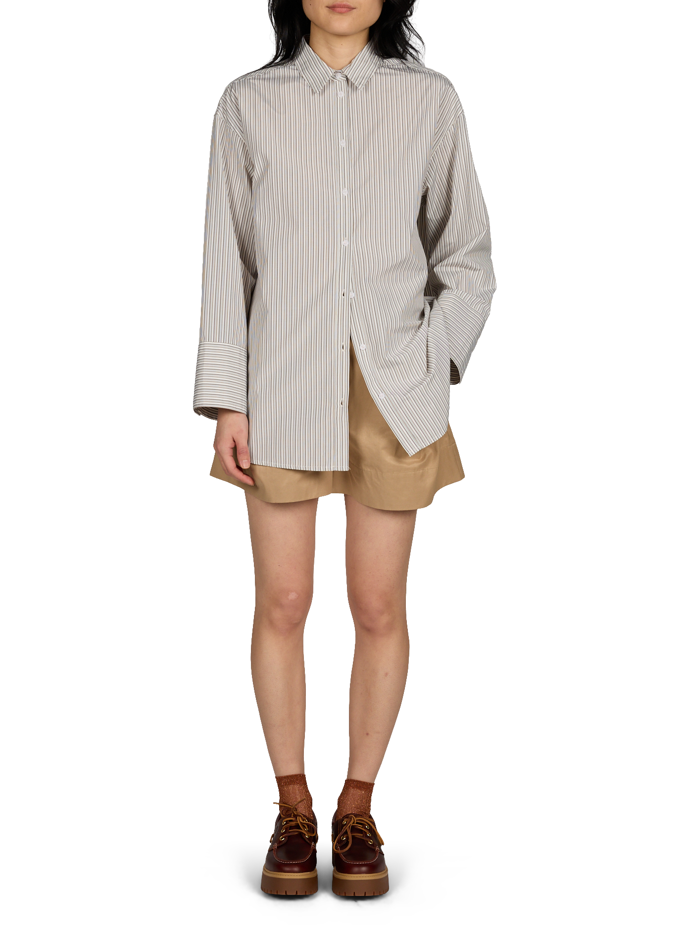 Oversized shirt with classic collar in stripes MSCH Beige