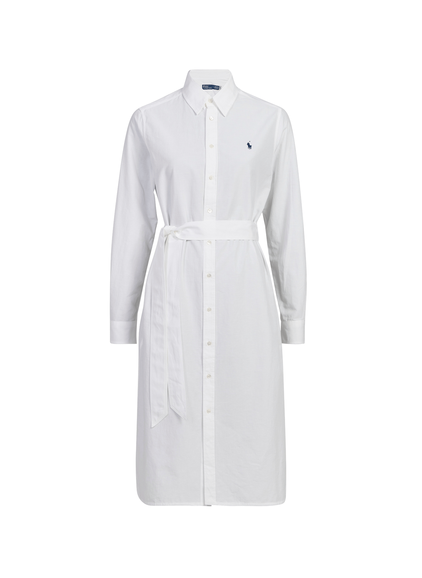 Robe chemise midi ceinturée en coton et lin POLO RALPH LAUREN Blanc