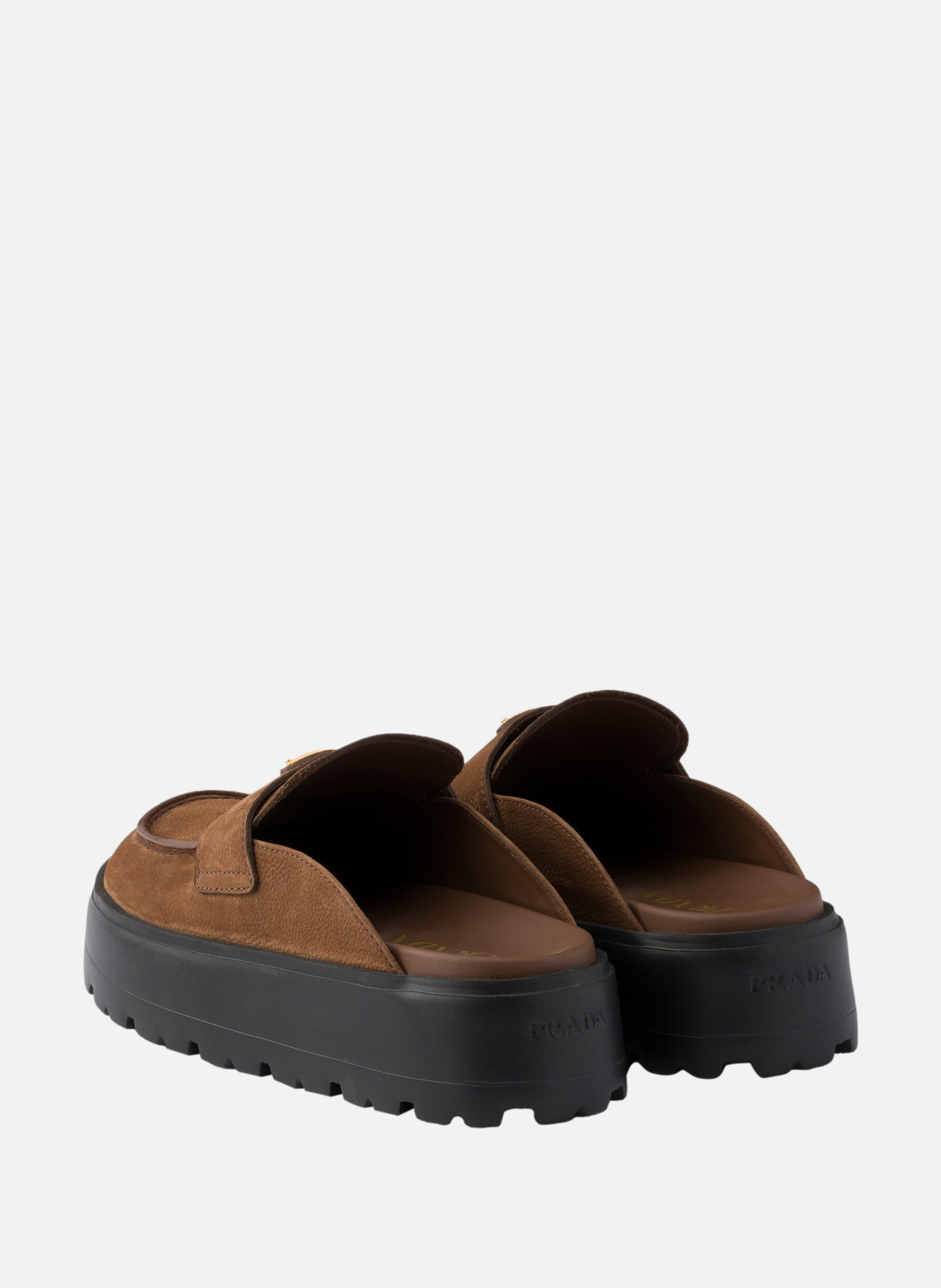 Mules à semelle plateforme en nubuck PRADA Marron