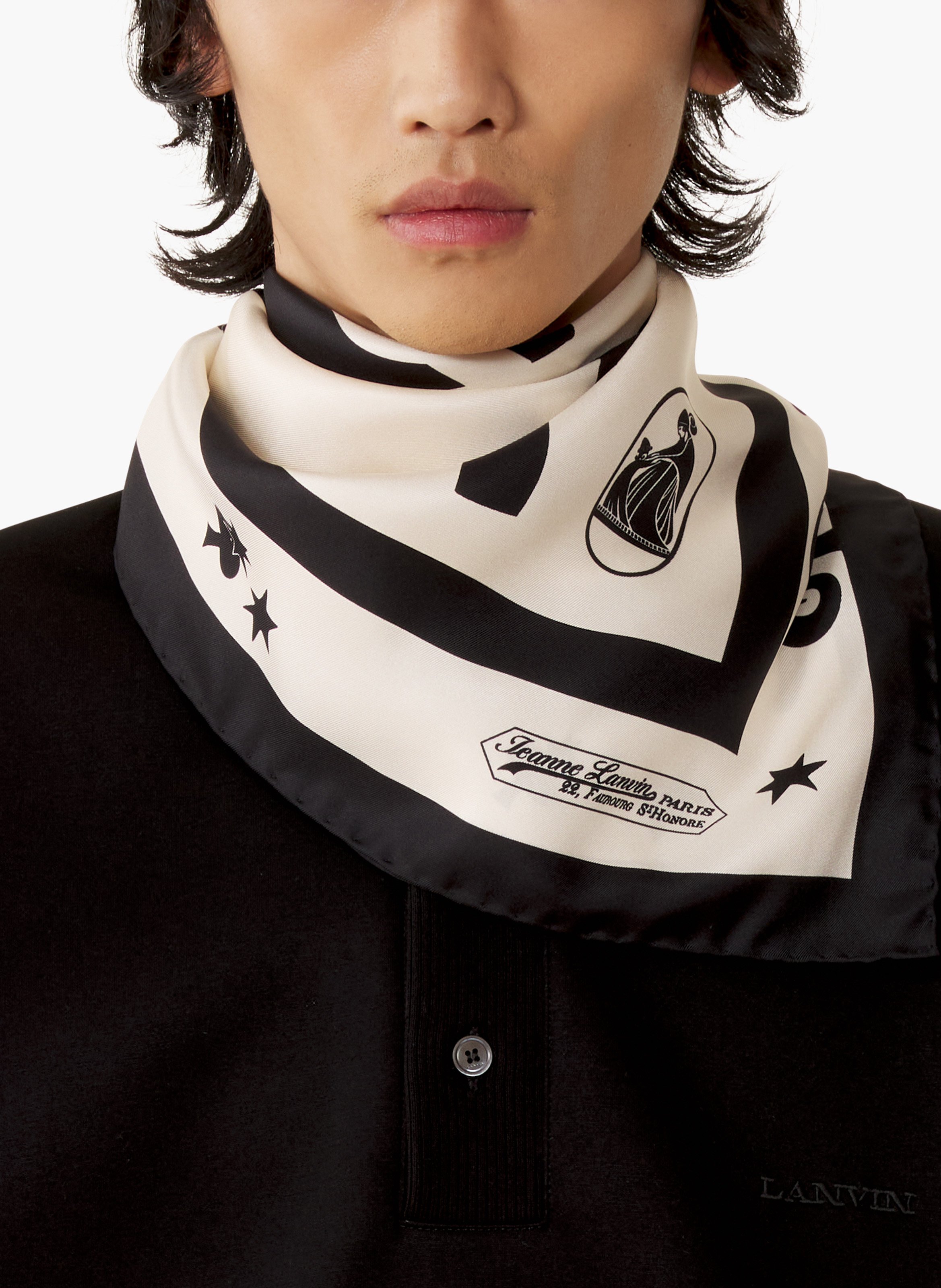 Carré imprimé lunar year cheval en soie LANVIN Noir