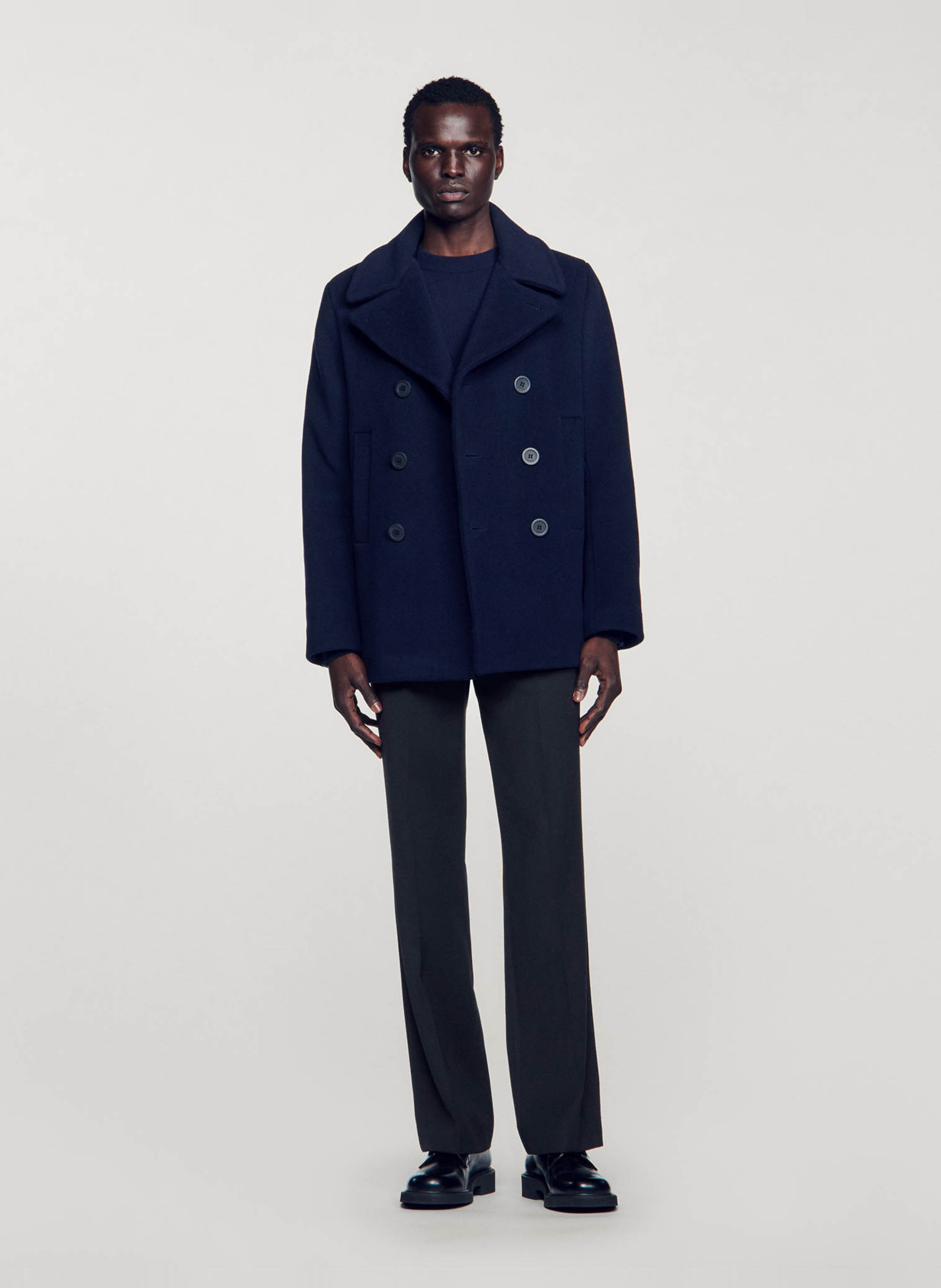 Manteau droit en laine mélangée SANDRO Bleu