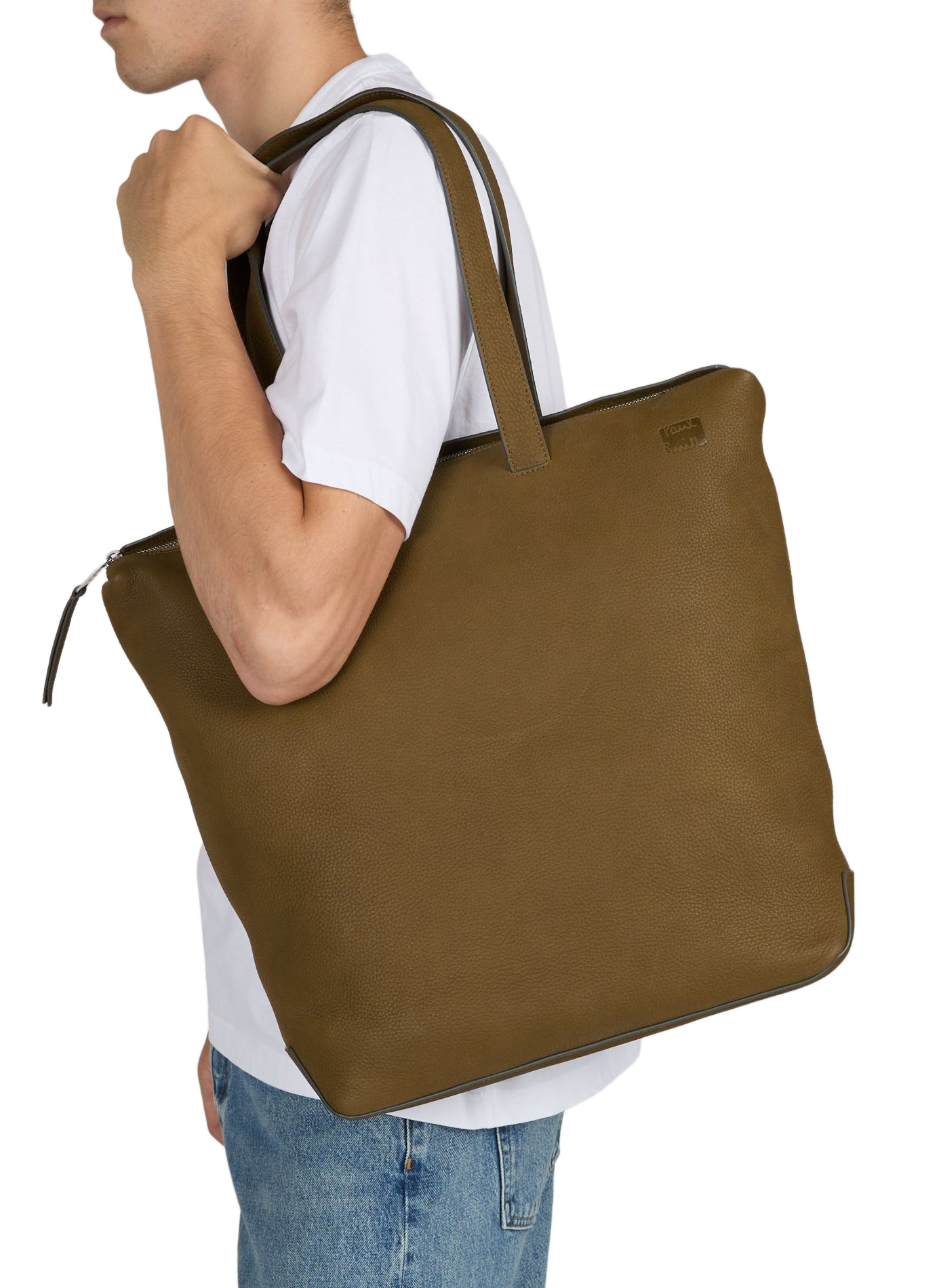 Tote bag zippé en cuir grainé  PAUL SMITH Vert
