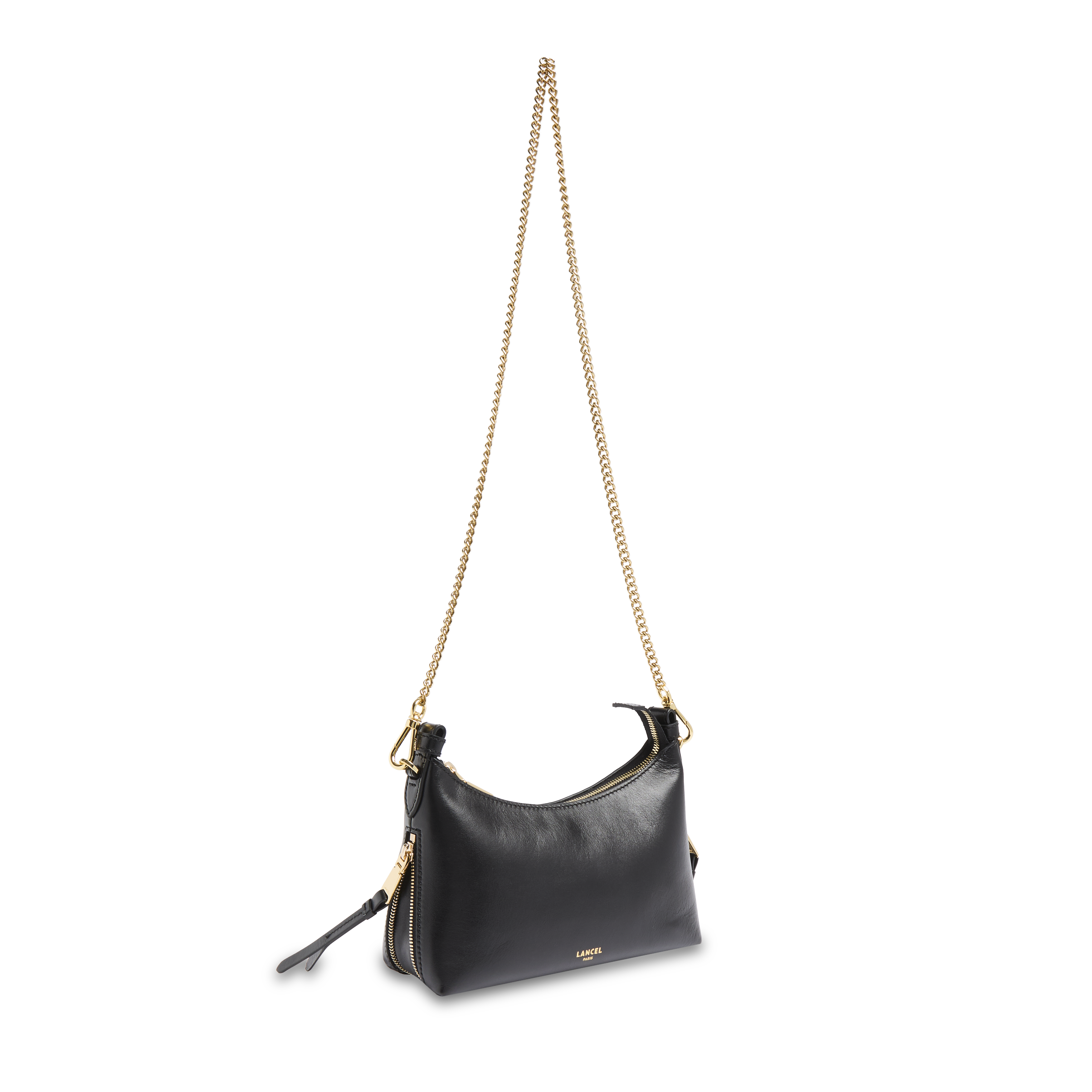 Hobo tas origami zip baby, glad runderleer, zwart, 22 x 15 x 5 cm. LANCEL Zwart