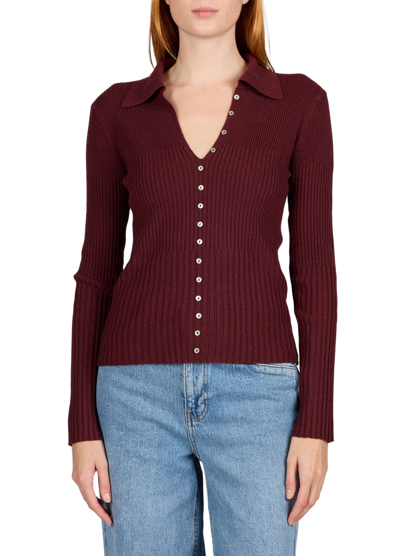 Pullover mit Polokragen und taillierter Passform | Rot VILA Damen