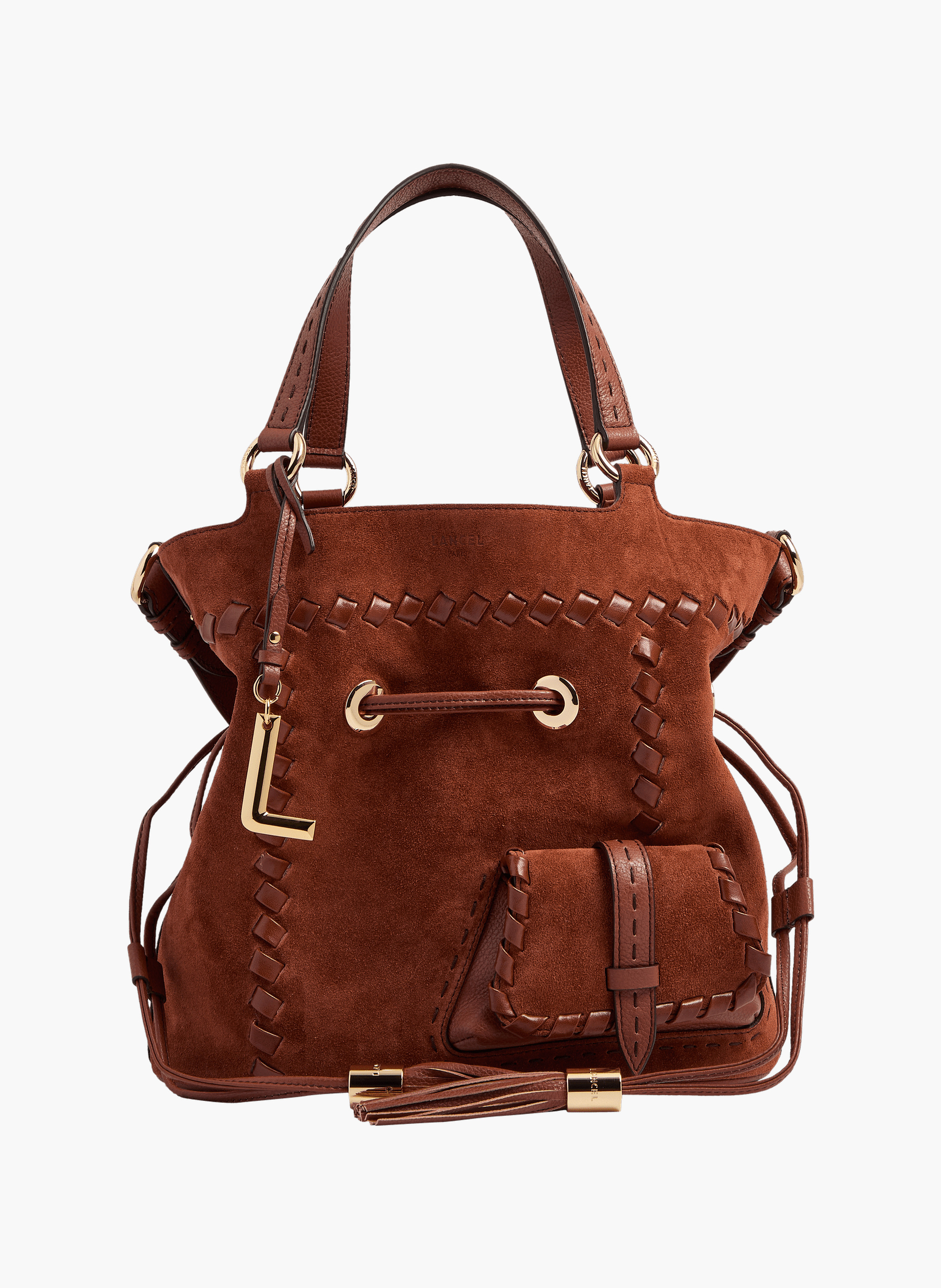 Sac seau premier flirt de lancel en animation 150y whipstitched : cuirs de vachette suede & graine LANCEL Rouge