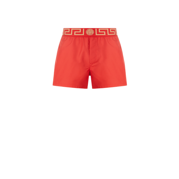 Shop Versace Greca Swim Shorts In Red