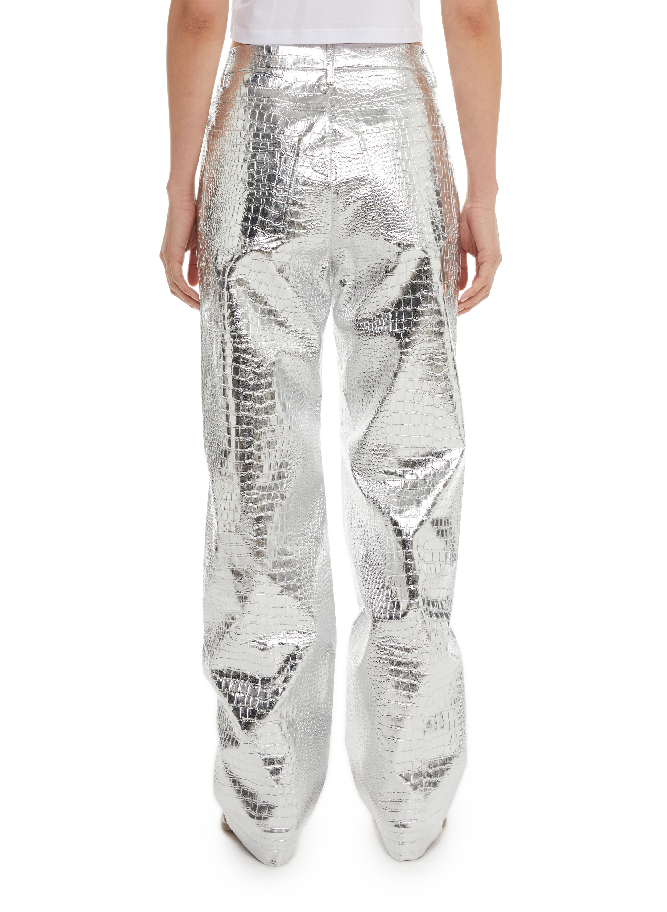 Pantalon texturé croco ROTATE Argent