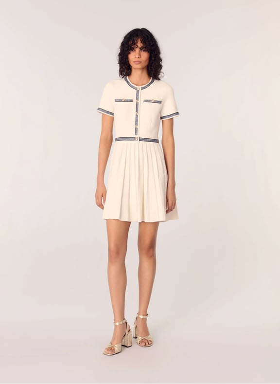 Robe courte col rond en coton mélangé Beige by MAJE MAJE Robe courte col rond en coton mélangé Beige