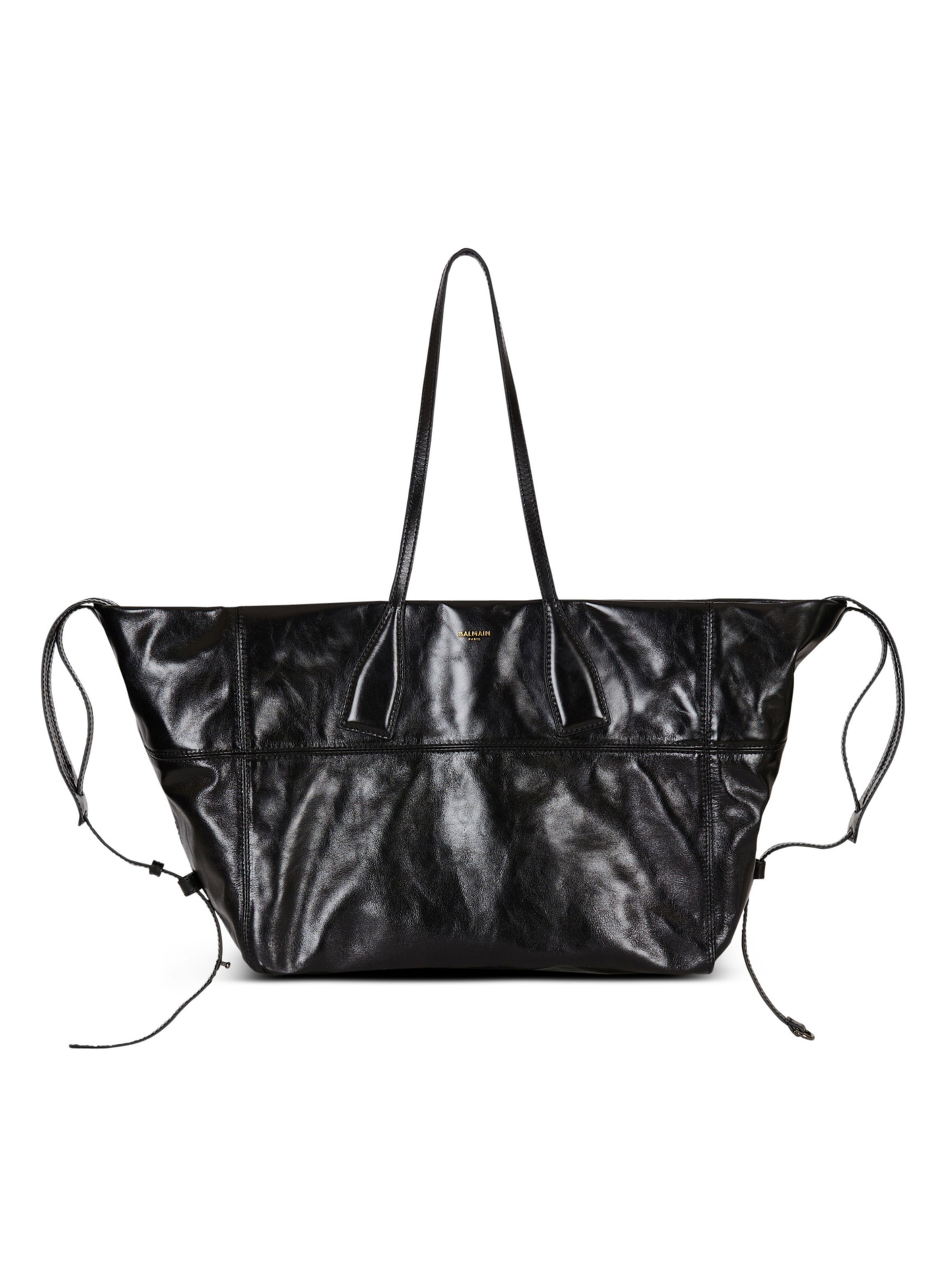 Sac cabas track zips en cuir de veau BALMAIN Noir