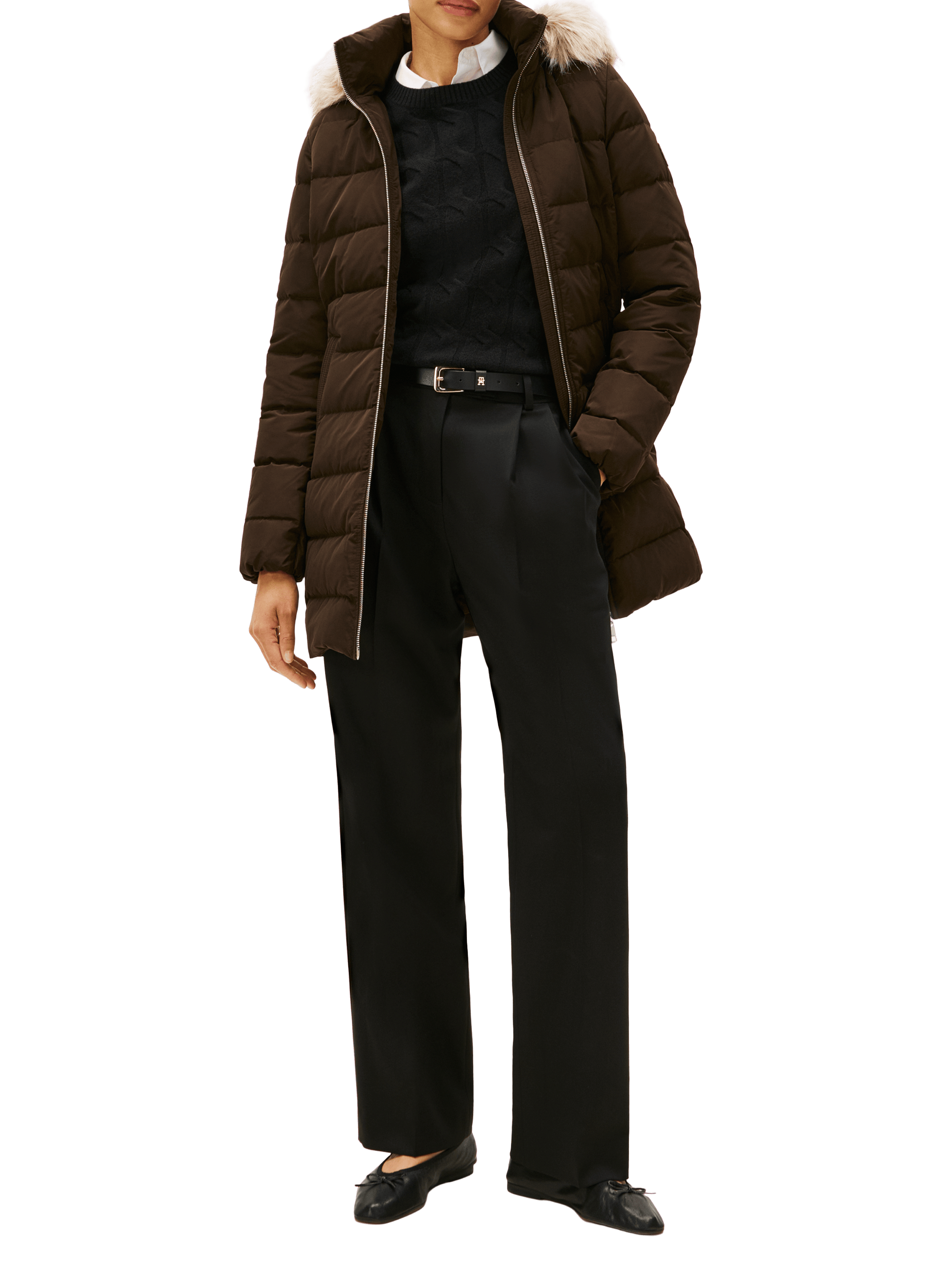 Hooded puffer jacket in faux fur TOMMY HILFIGER Multicolour