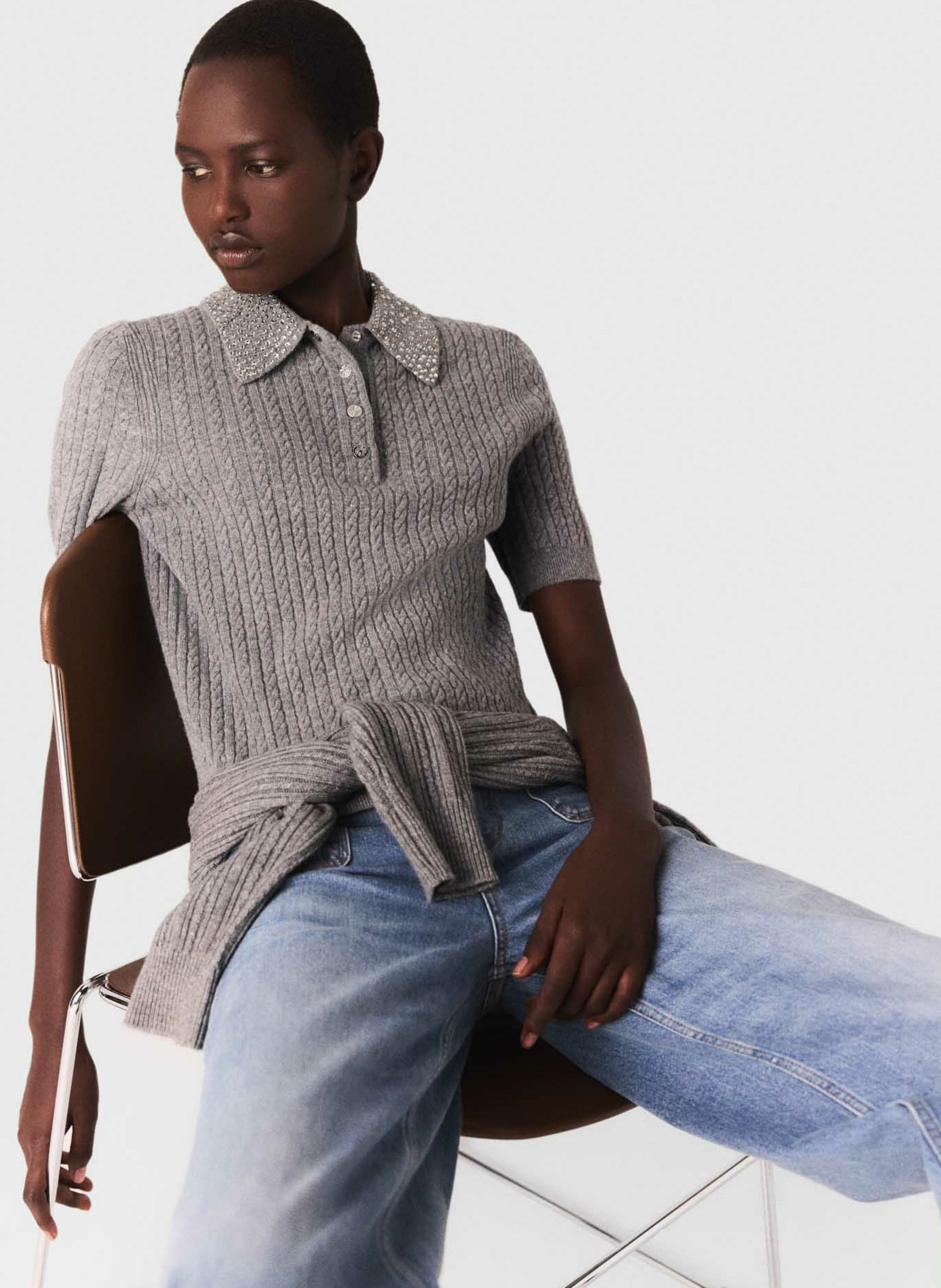 Pull col polo en laine MAJE Gris