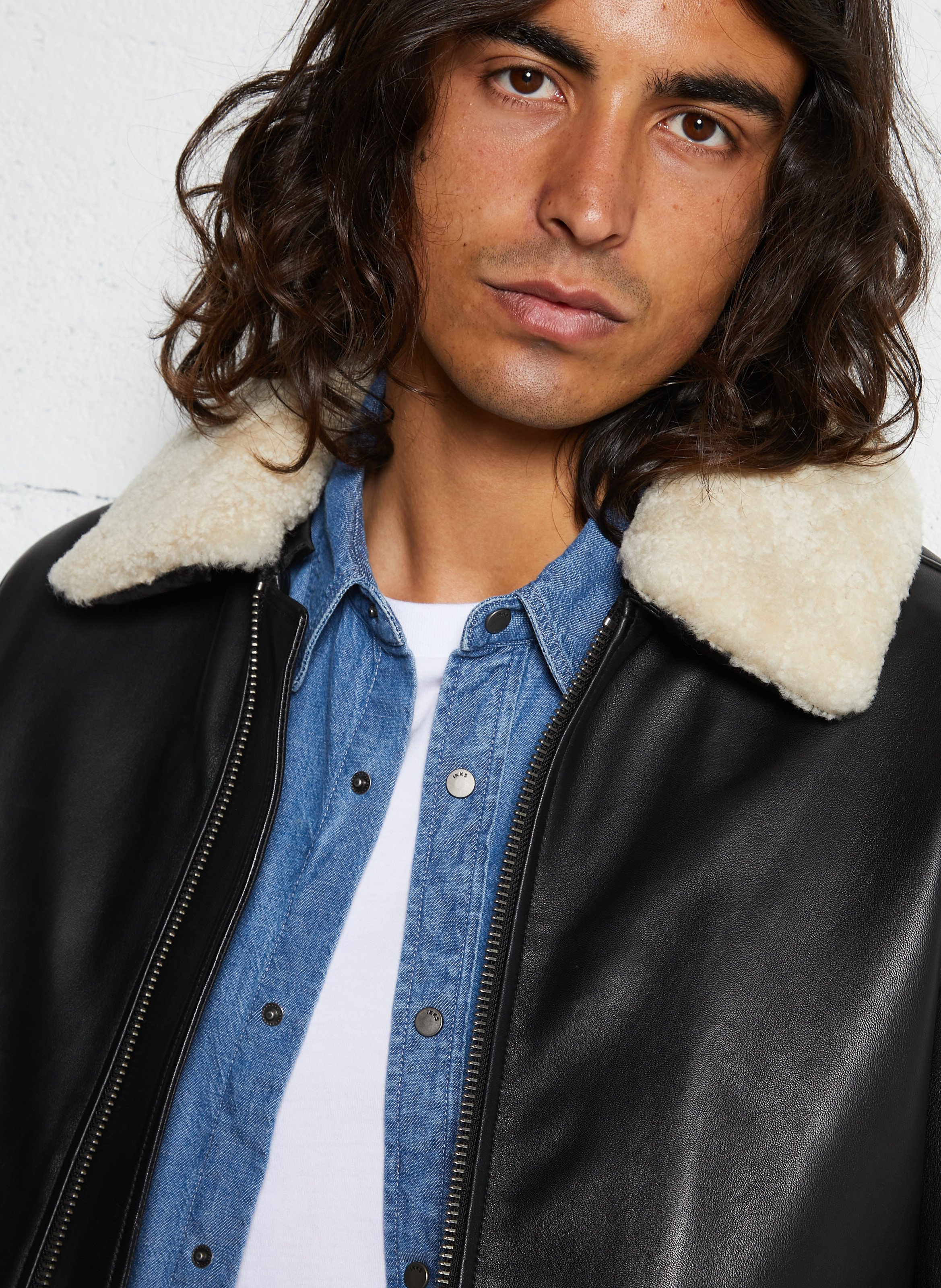 Blouson en cuir droit IKKS Noir