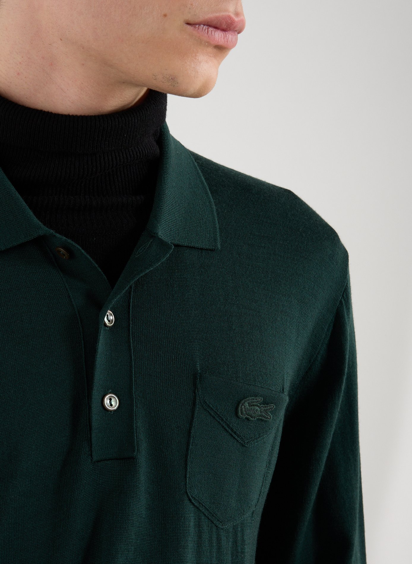 Wool polo neck sweater LACOSTE Green