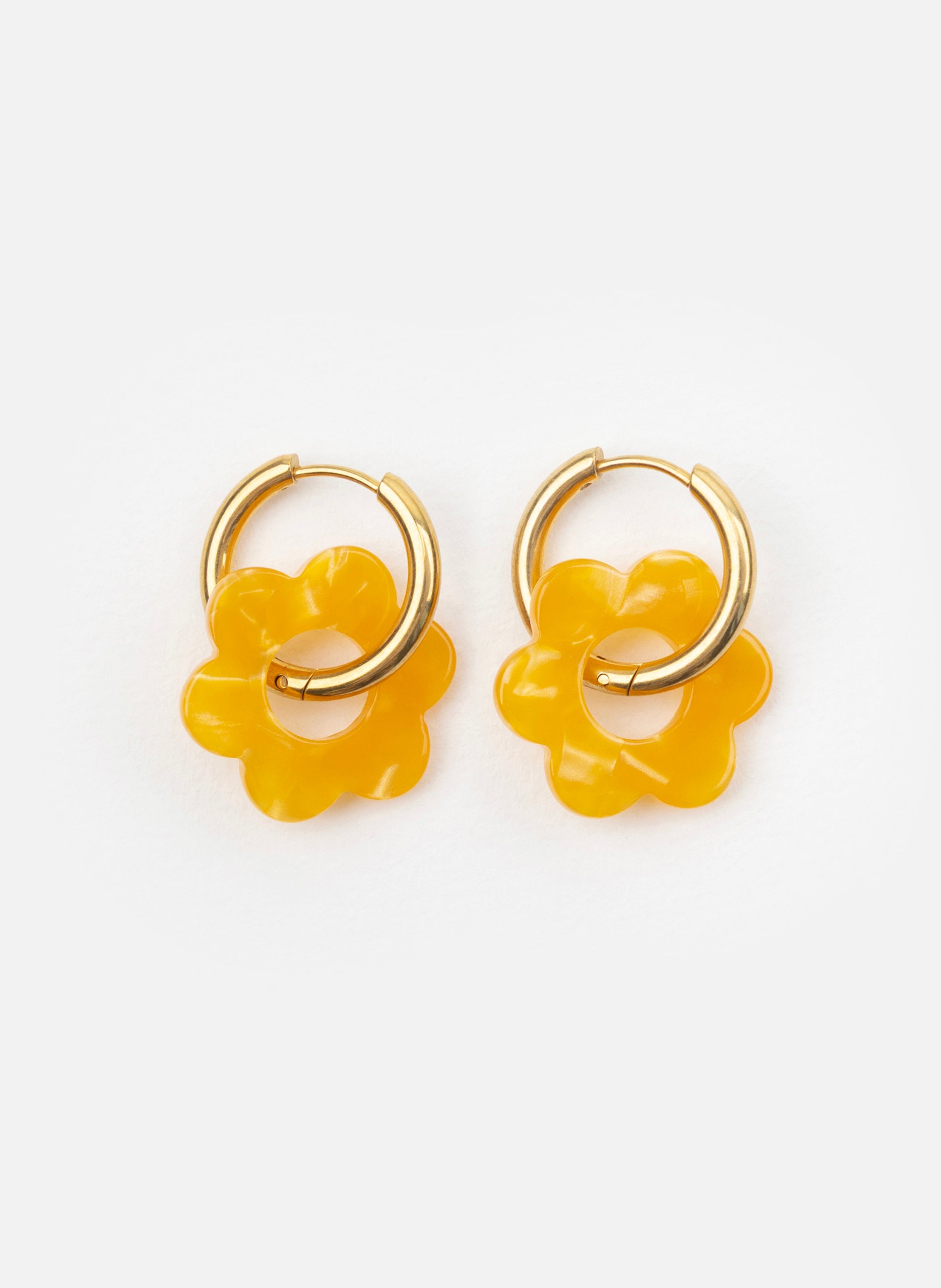 Boucles d'oreilles maxi fleurette avec anneaux en acier inoxydable doré Orange