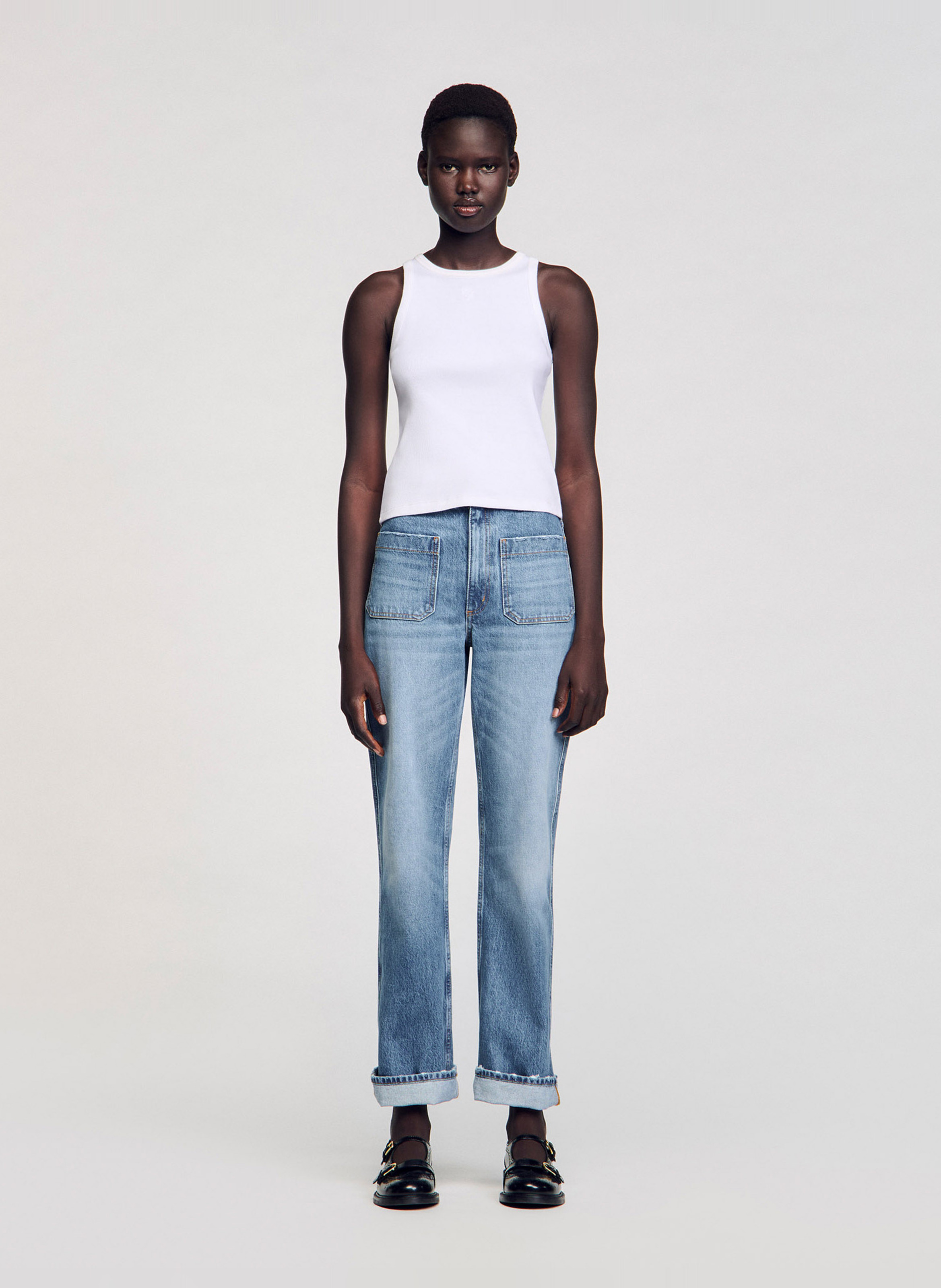 Débardeur col rond en coton SANDRO Blanc